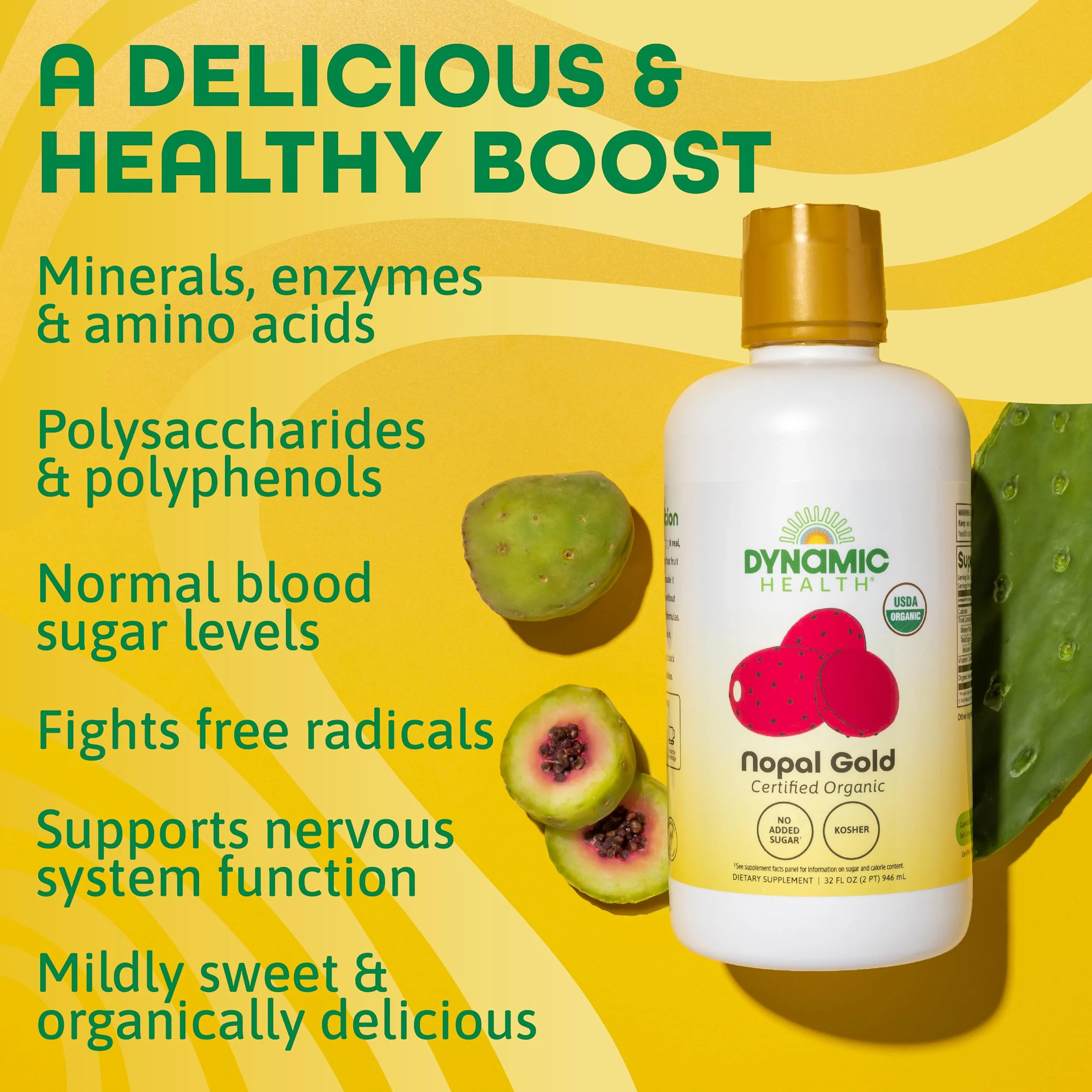 Dynamic Health Nopal Gold, Organic, No Additives, Antioxidant Support, Vegan, Gluten Free, Non-GMO, 32 Fl oz - Image 4