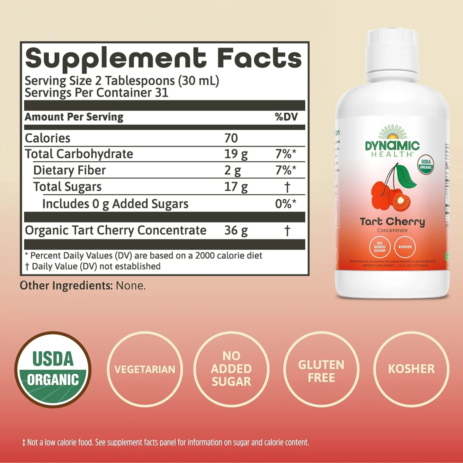Dynamic Health Organic Tart Cherry Juice, Unsweetened 100% Juice Concentrate, Antioxidants Supplement, No Sweeteners or Additives, Vegan, Gluten Free, BPA Free (32oz) - Image 3
