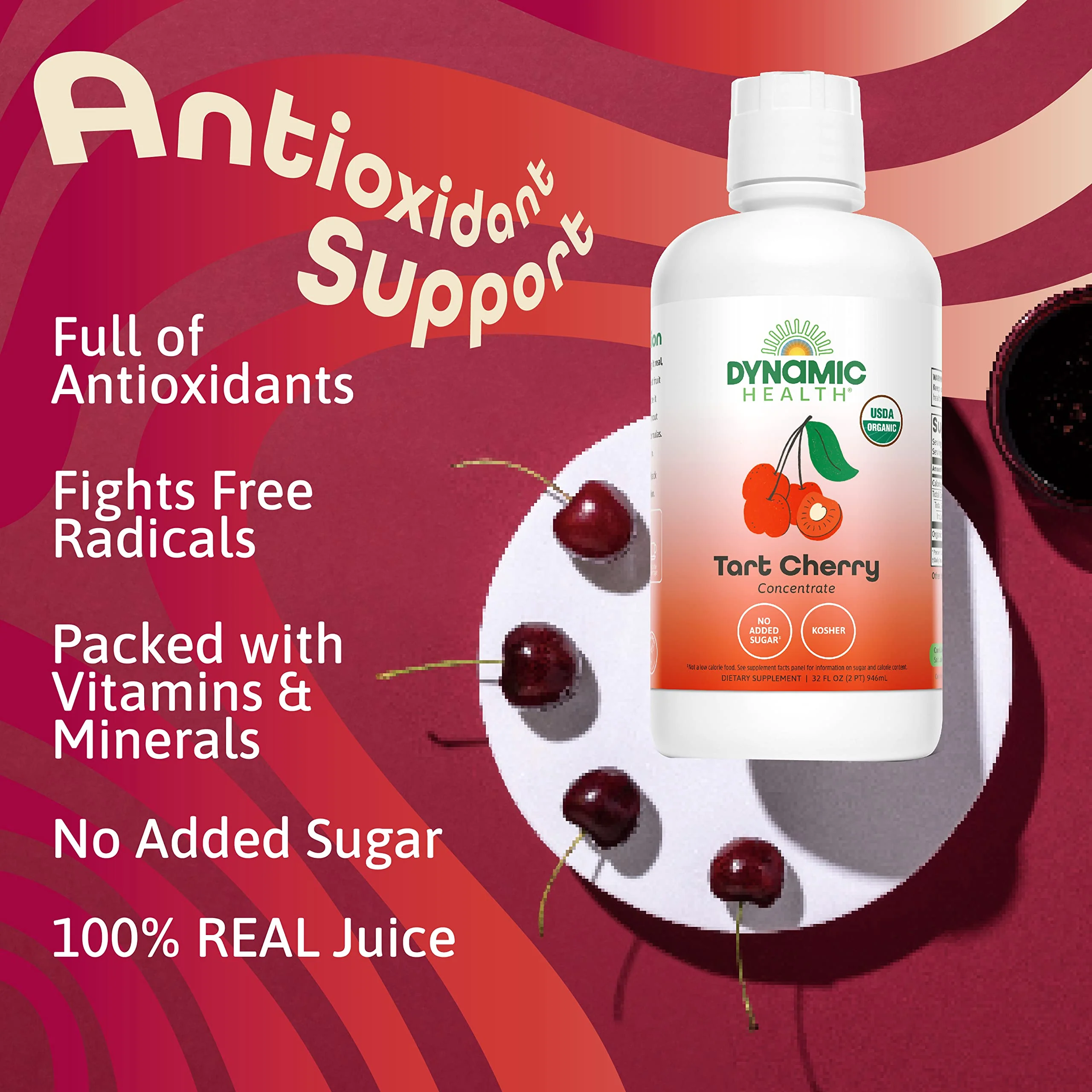 Dynamic Health Organic Tart Cherry Juice, Unsweetened 100% Juice Concentrate, Antioxidants Supplement, No Sweeteners or Additives, Vegan, Gluten Free, BPA Free (32oz) - Image 4