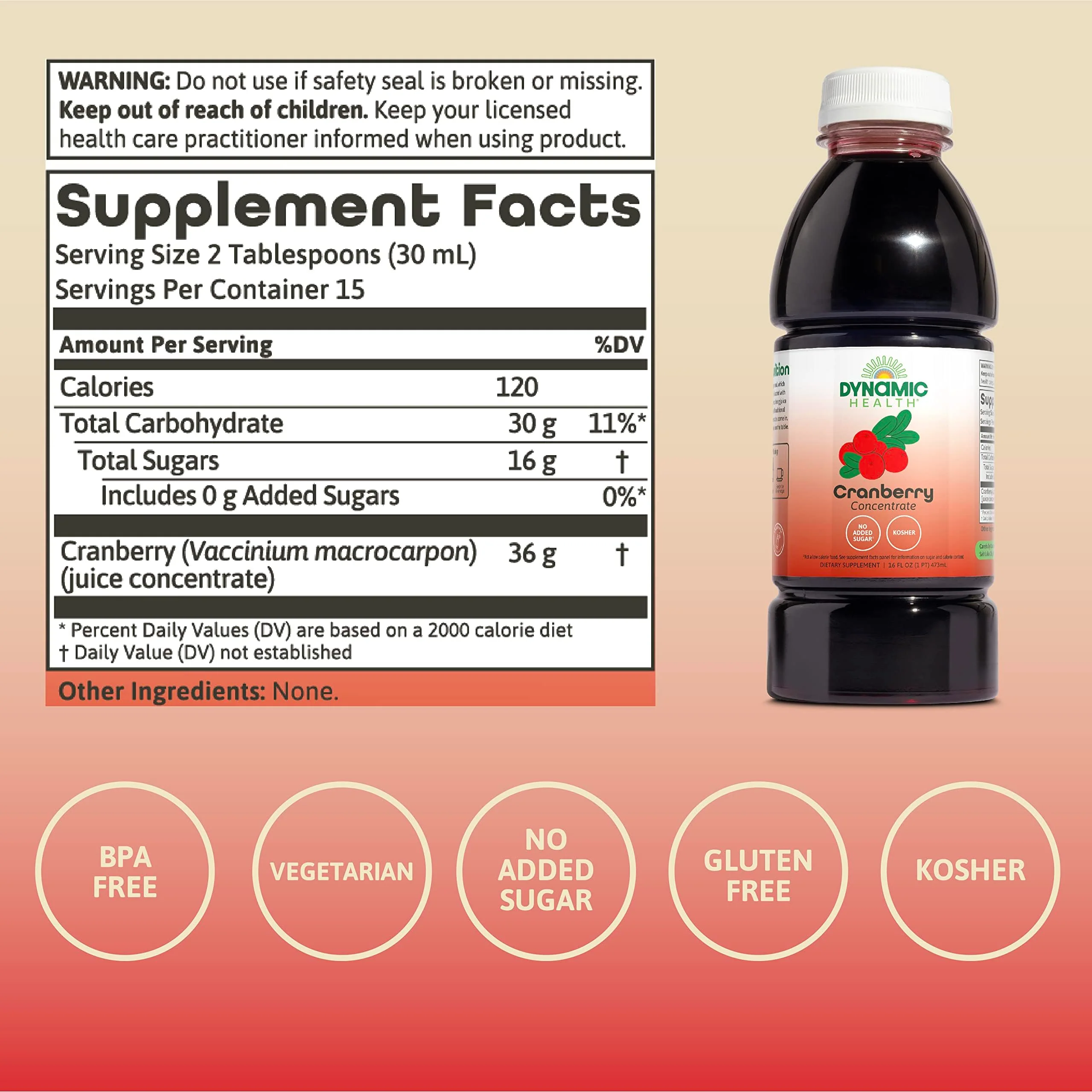 Dynamic Health Pure Cranberry Unsweetened 100% Juice Concentrate, Natural Antioxidant Supplement, No Additives, No Added Sugar, No Preservatives, 16 Servings, 16oz - Image 6