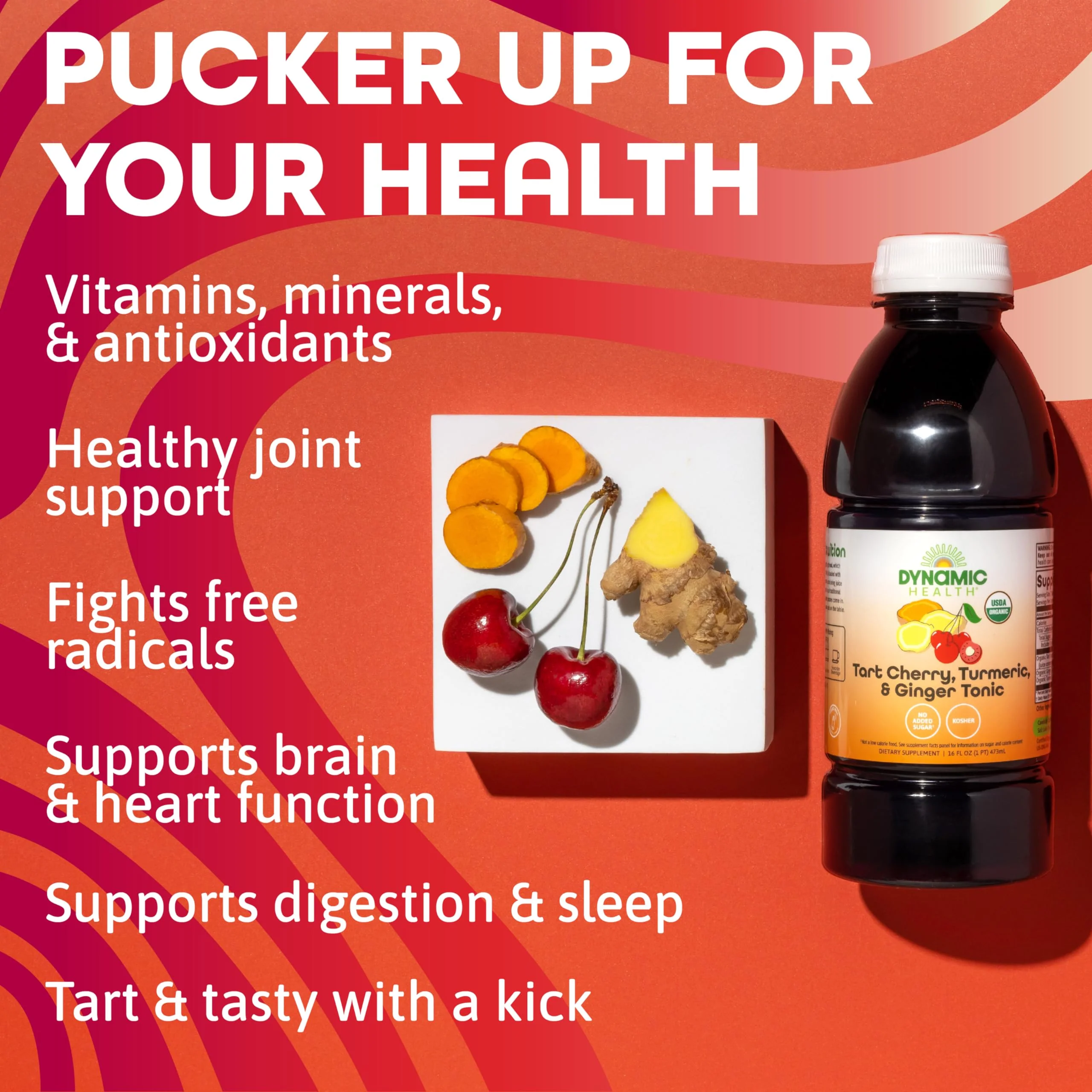 Dynamic Health Tart Cherry Juice Tonic with Turmeric & Ginger | Vegetarian and Kosher | Key Compounds | 16 Fl Oz - Image 4