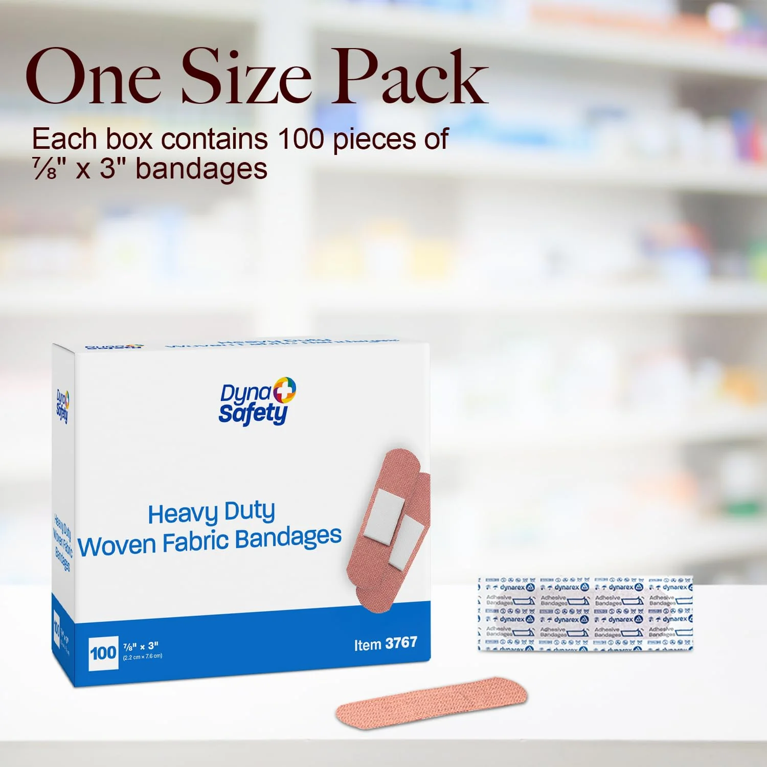 Dynarex Sterile Adhesive Heavy Duty Woven Fabric Bandages - 7/8" x 3" Flexible Wound Dressing for Minor Cuts, Secure Fit with Non-Stick Pad, Box of 100 - Image 2