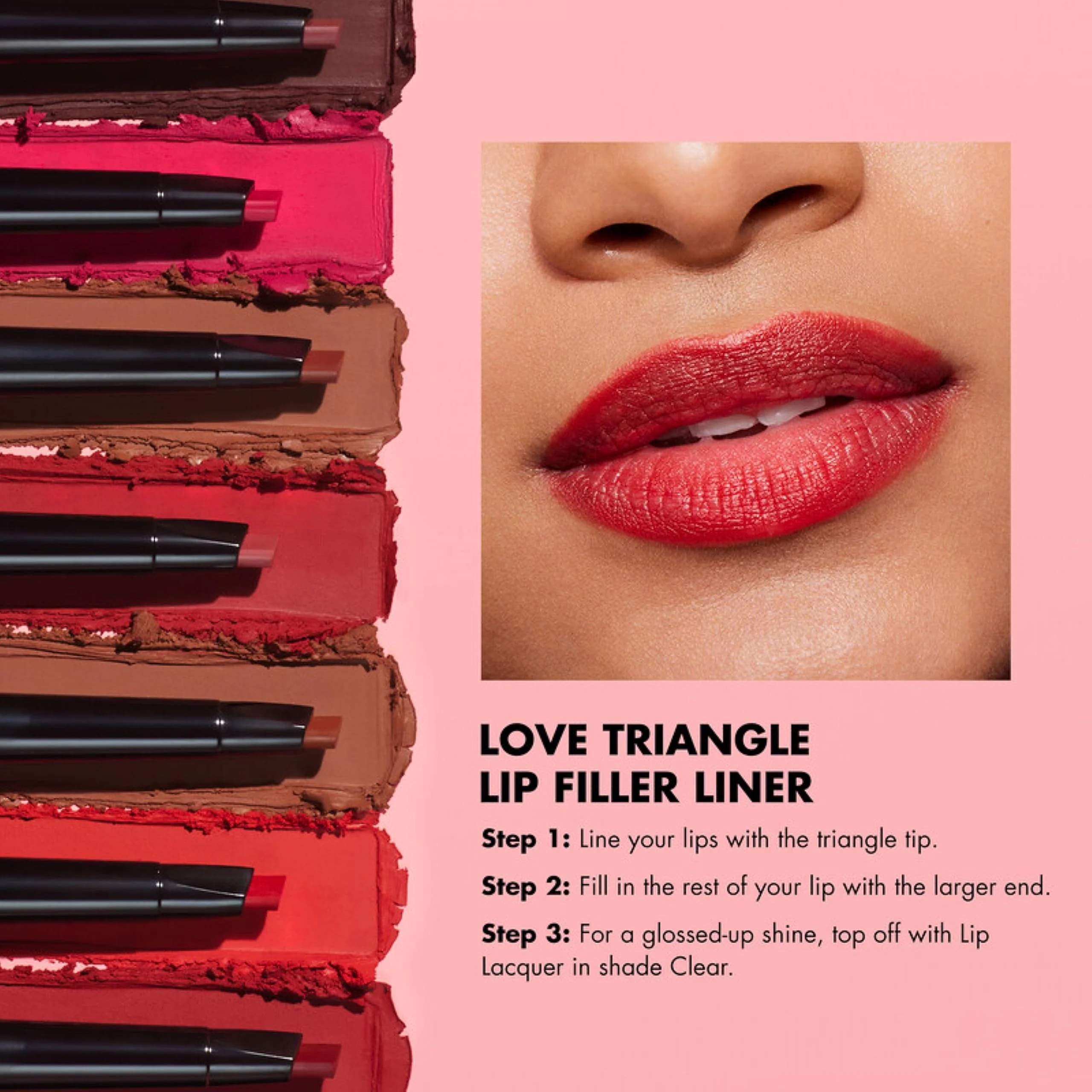 e.l.f. Love Triangle Lip Filler Liner, 2-in-1 Lipliner Pencil For Sculpting & Filling, Long-Lasting Intense Color, Vegan & Cruelty-Free, Hot Pink - Image 3