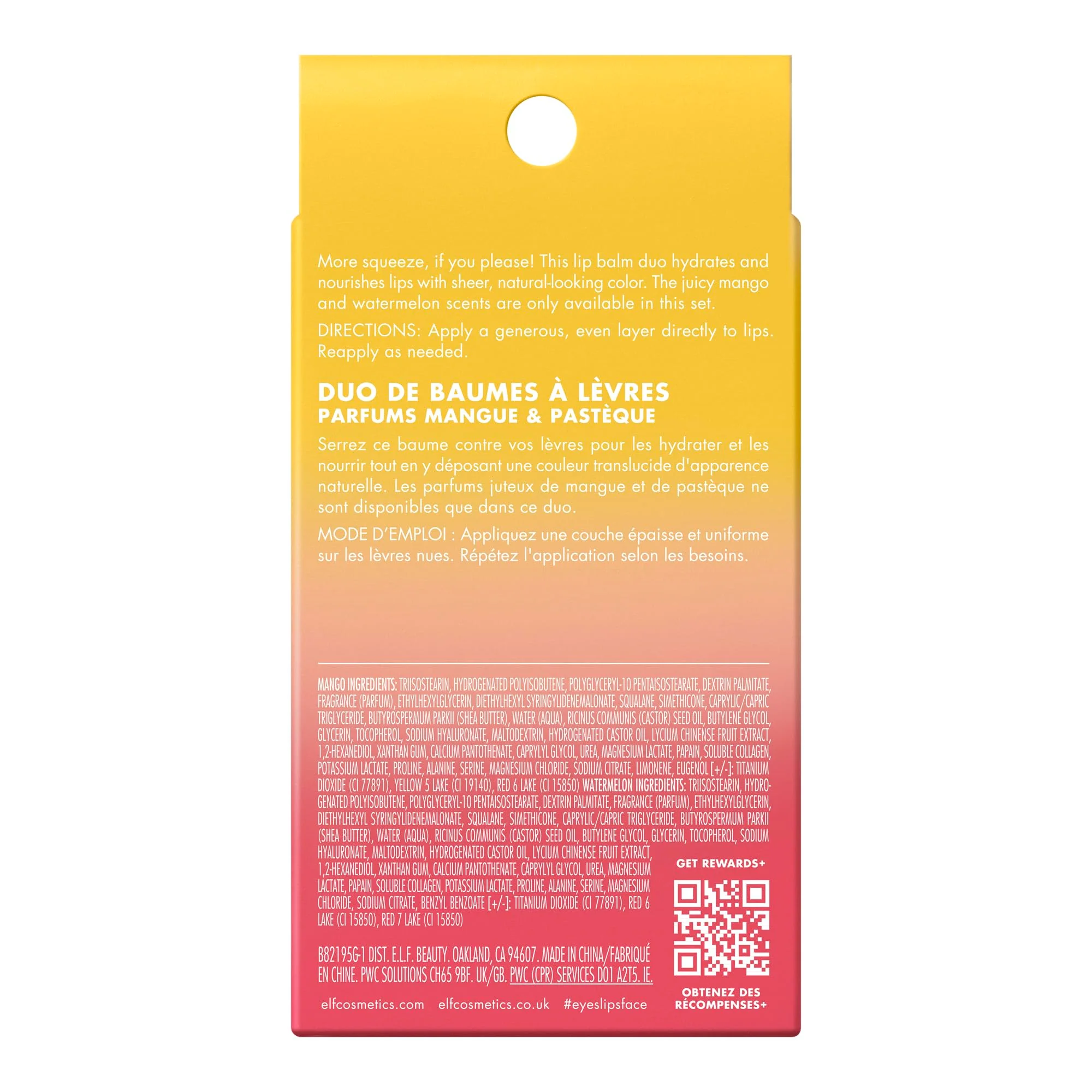 e.l.f. Squeeze Me More Lip Balm Duo, Moisturizing Balm For A Sheer Tint Of Color, Made With Hyaluronic Acid, Vegan & Cruelty-Free, Mango & Watermelon - Image 2