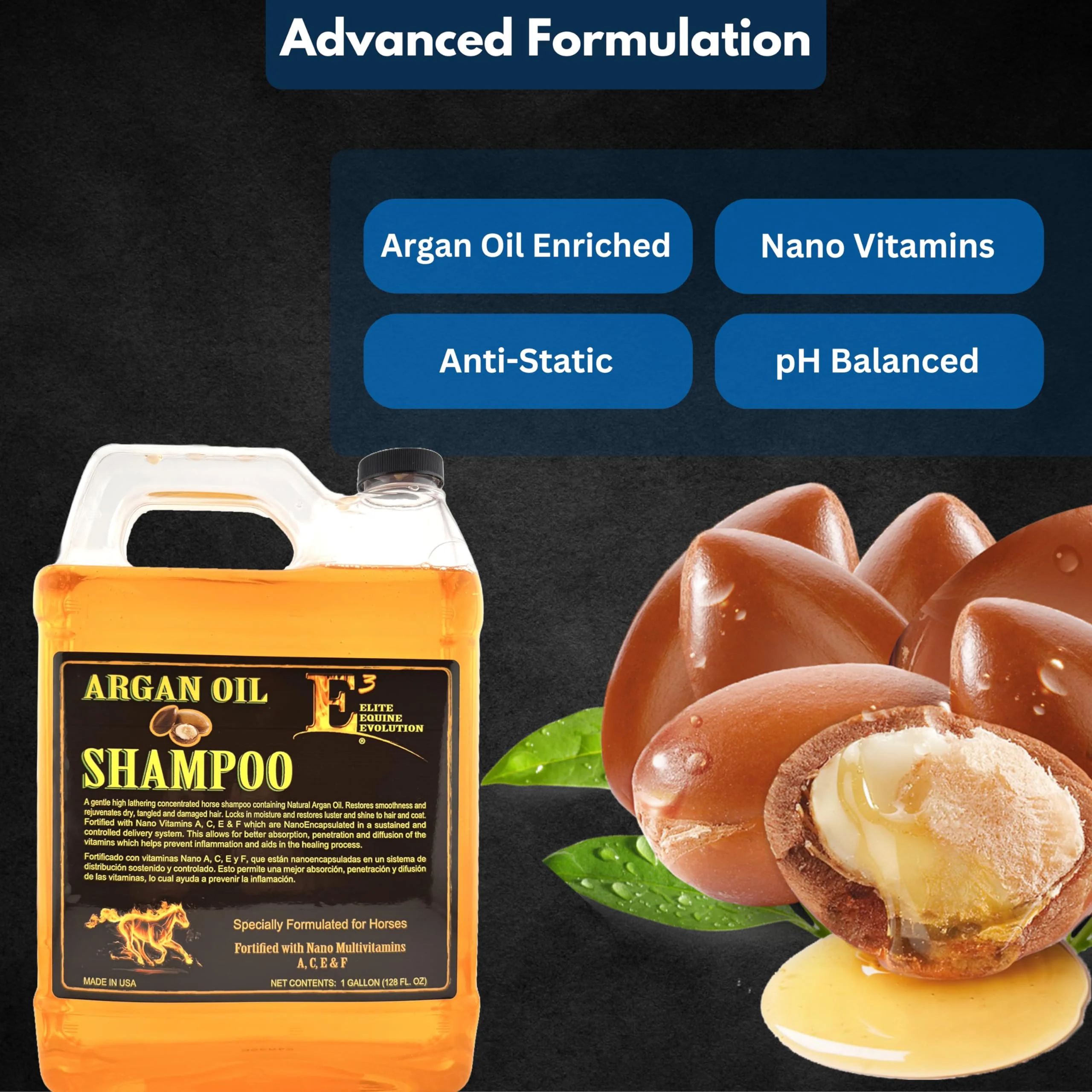 E3 Argan Oil Shampoo - Luxurious Pet Grooming Solution for Nourished & Rejuvenated Coat - Enriched with Hydrating Argan Oil for Lustrous Shine - Ideal for Horses - Deep Conditioning (1 gal), Brown - Image 6
