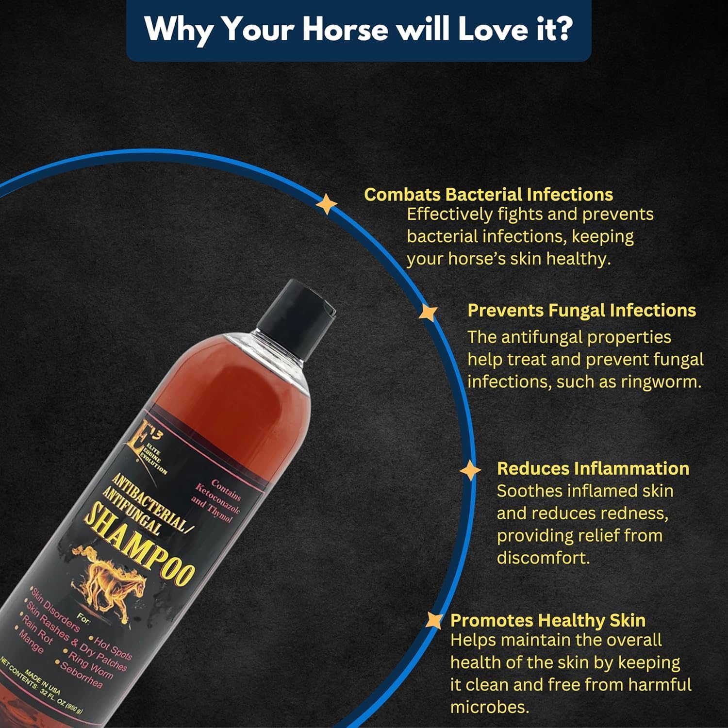 E3 Elite Equine Evolution ABAF Shampoo for Dogs and Horses 32 fl oz - Image 3