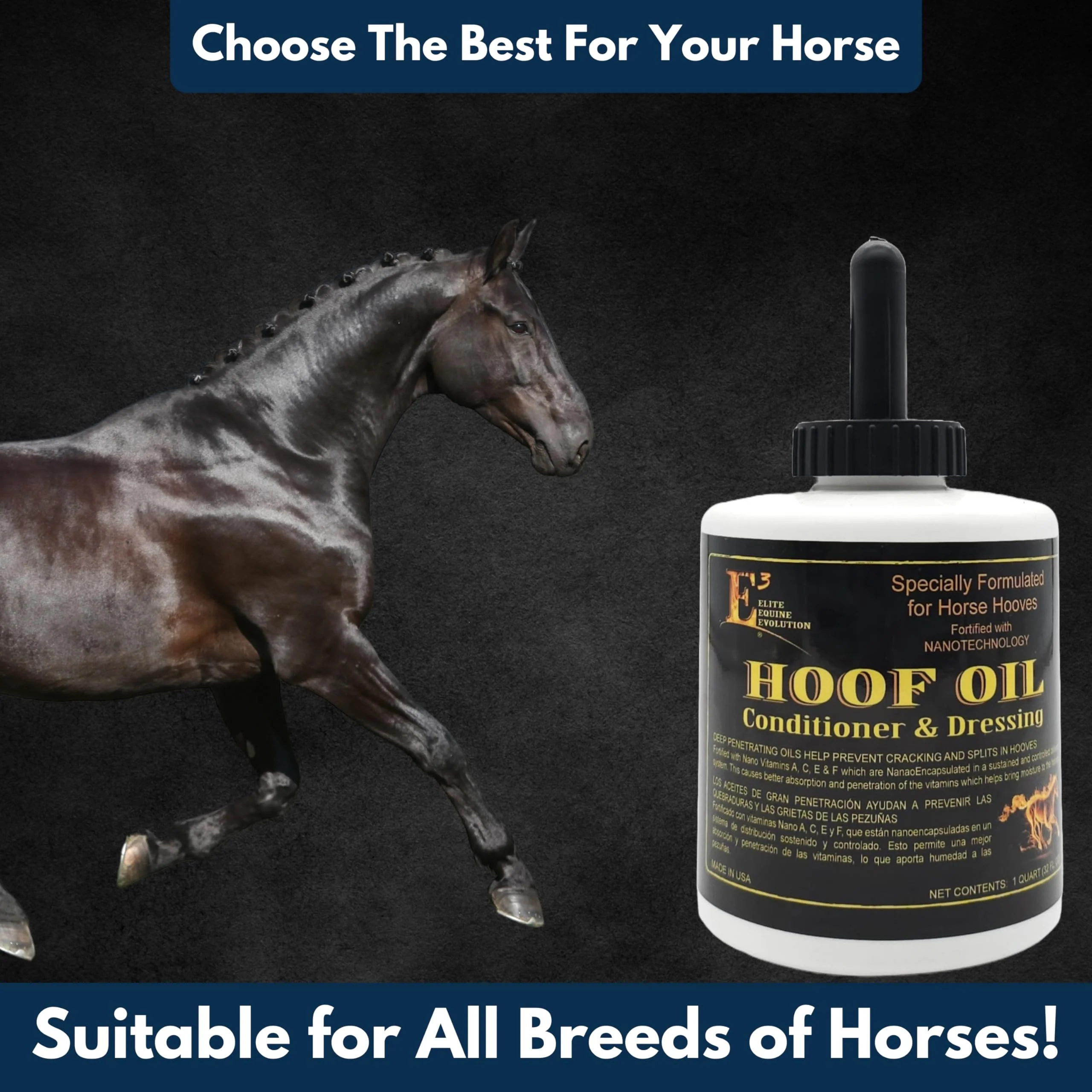 E3 Hoof Conditioner & Dressing Oil 32 oz, Expert Formula for Nourishing & Protecting Horse Hooves, Deep Conditioning for Elasticity, Enhances Shine, Protective Barrier, Easy Application - Image 4