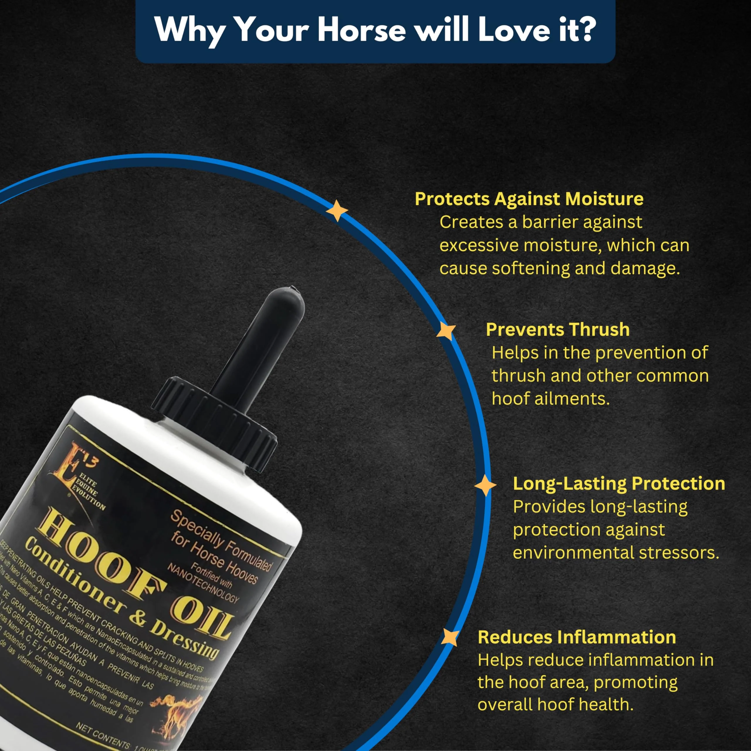 E3 Hoof Conditioner & Dressing Oil 32 oz, Expert Formula for Nourishing & Protecting Horse Hooves, Deep Conditioning for Elasticity, Enhances Shine, Protective Barrier, Easy Application - Image 5