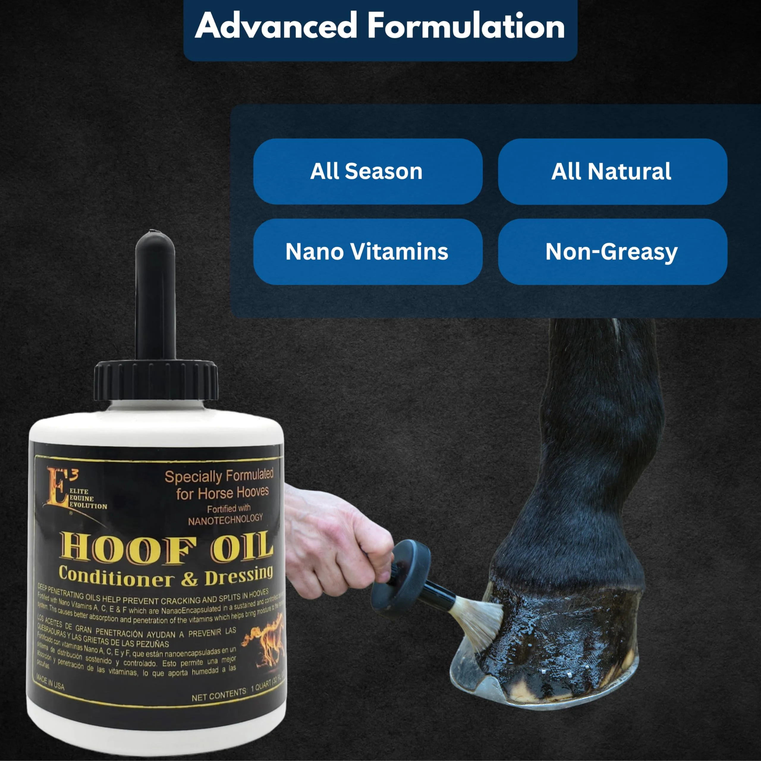 E3 Hoof Conditioner & Dressing Oil 32 oz, Expert Formula for Nourishing & Protecting Horse Hooves, Deep Conditioning for Elasticity, Enhances Shine, Protective Barrier, Easy Application - Image 6