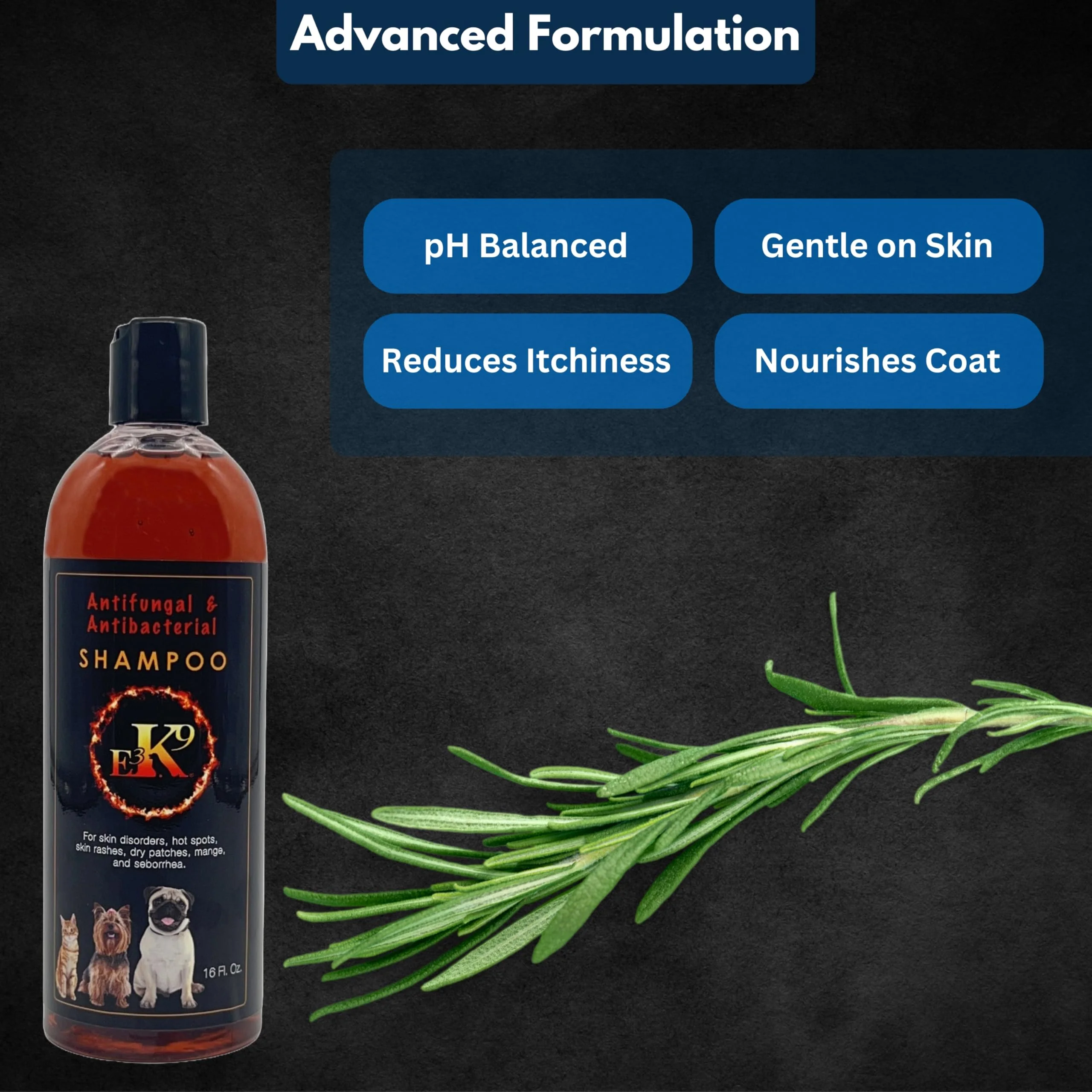 E3K9 Medicated Dog & Cat Shampoo - Antifungal & Itchy Skin Relief with Ketoc & Thymol - Hot Spot, Mange, Seborrhea Treatment - Antifungal Dog Shampoo for Yeast - Image 4