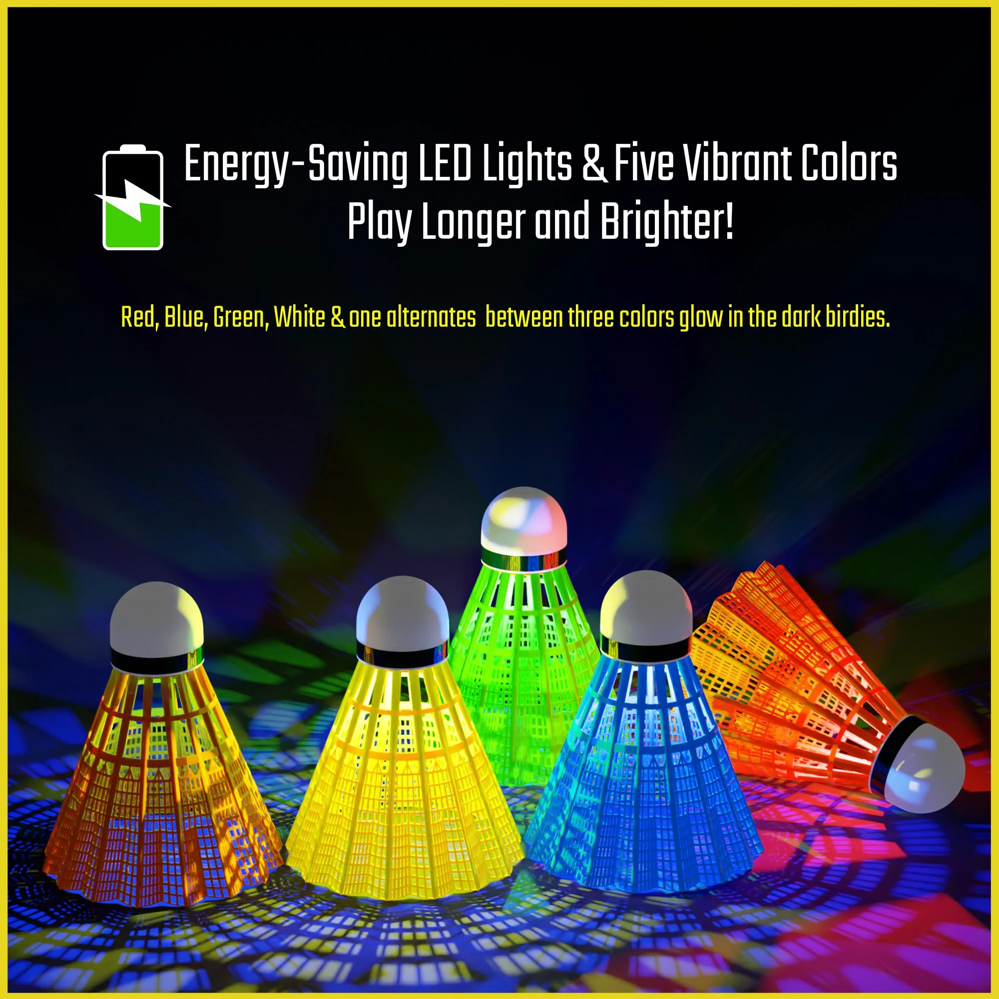 EAGLES LED Badminton Shuttlecocks - 5 Pack Lighting Birdies, Nylon Glow in The Dark Birdie Balls for Baseball Practice- Plastic Light Up Birdies for Outdoor Indoor Sports Activities - Image 6