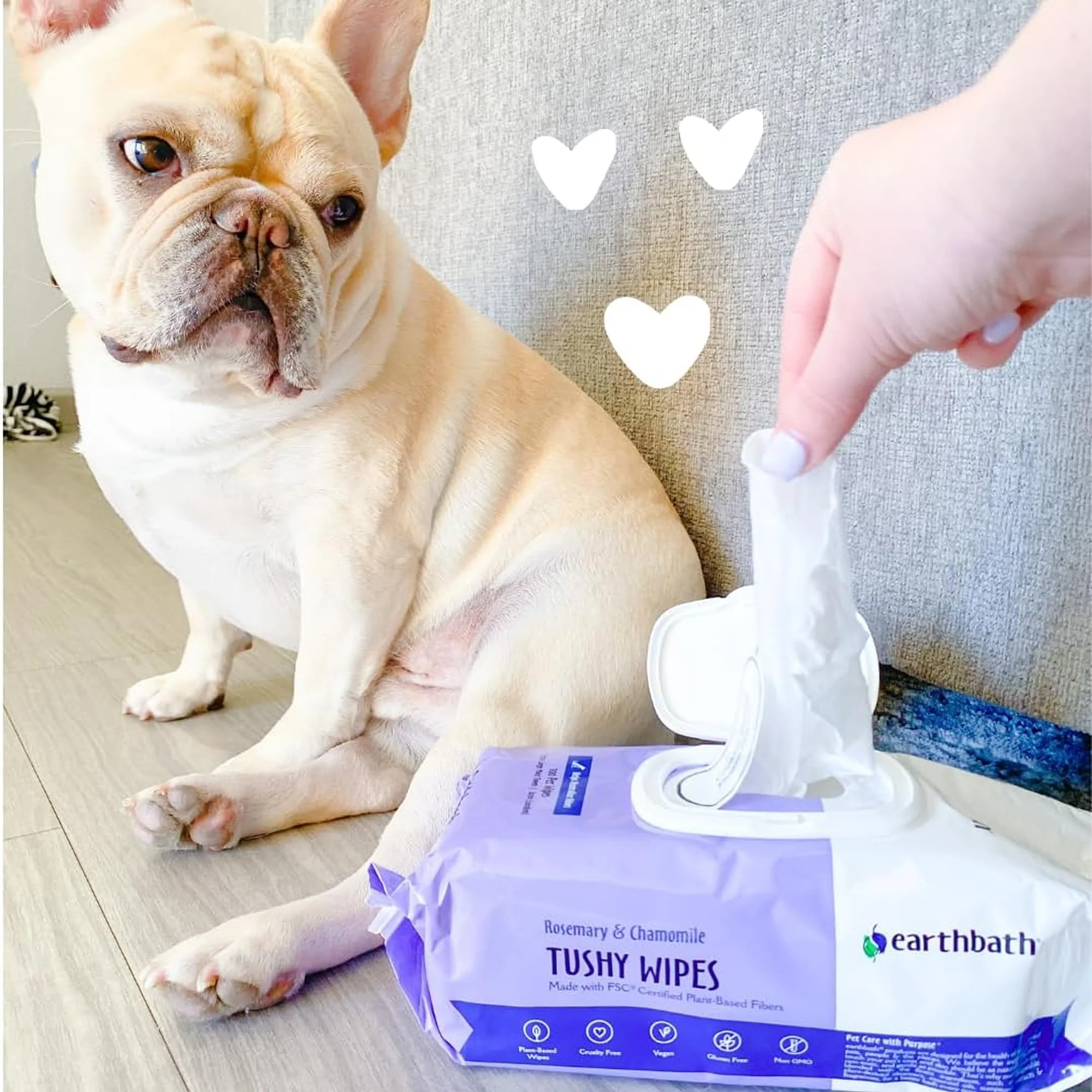 earthbath, Rosemary & Chamomile Tushy Wipes - Dog Wipes for Paws and Butt, Pet Wipes for Dogs & Cats, Made in USA, Cruelty-Free Dog Cleaning Wipes, Helps Neutralize Odors - 100 Count (1 Pack) - Image 3