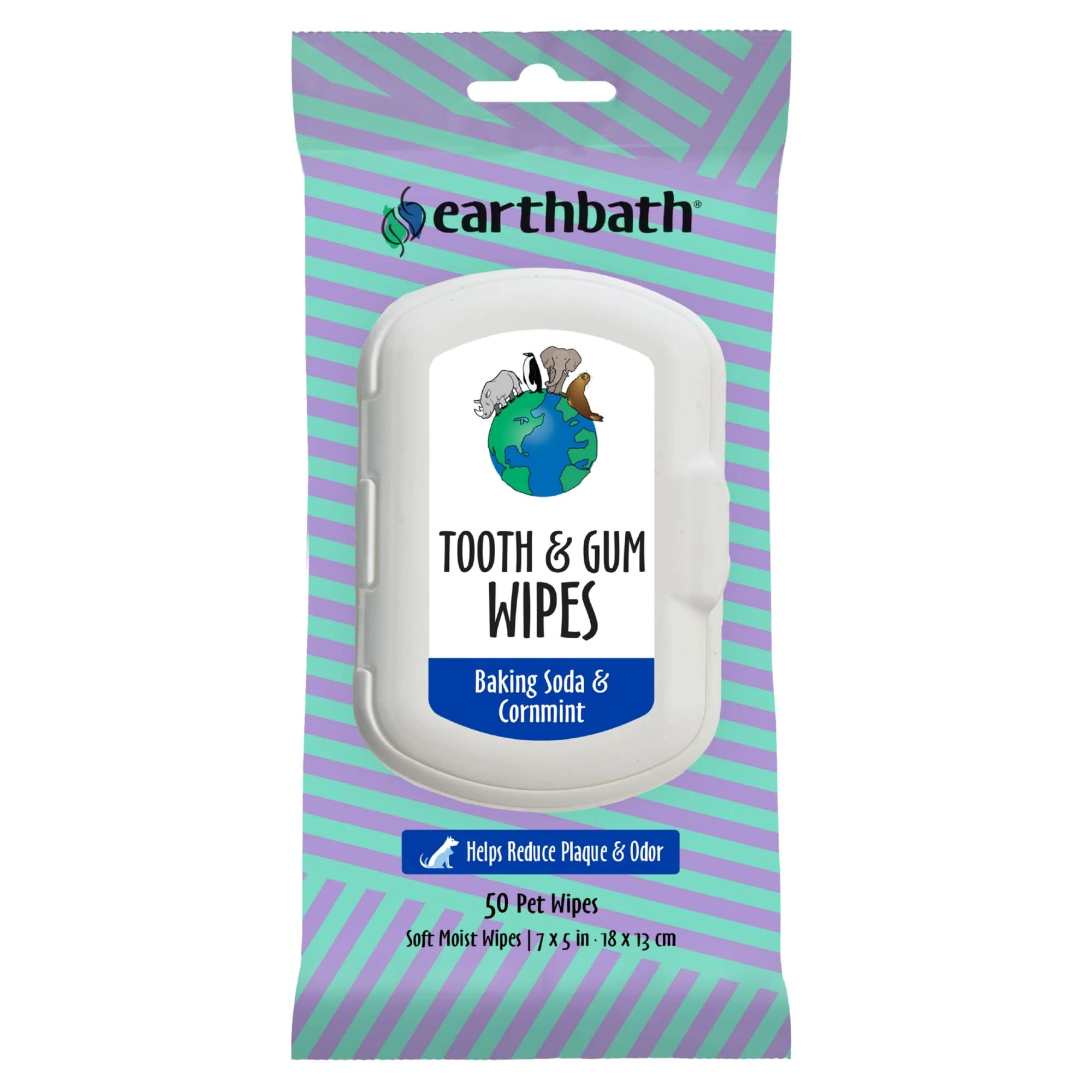 earthbath Tooth & Gum Wipes - Peppermint Dog Teeth Cleaning Wipes, No Brush Pet Dental Finger Swab for Dog and Cat Teeth Cleaning, Made in USA - Baking Soda & Cornmint, 50 Count