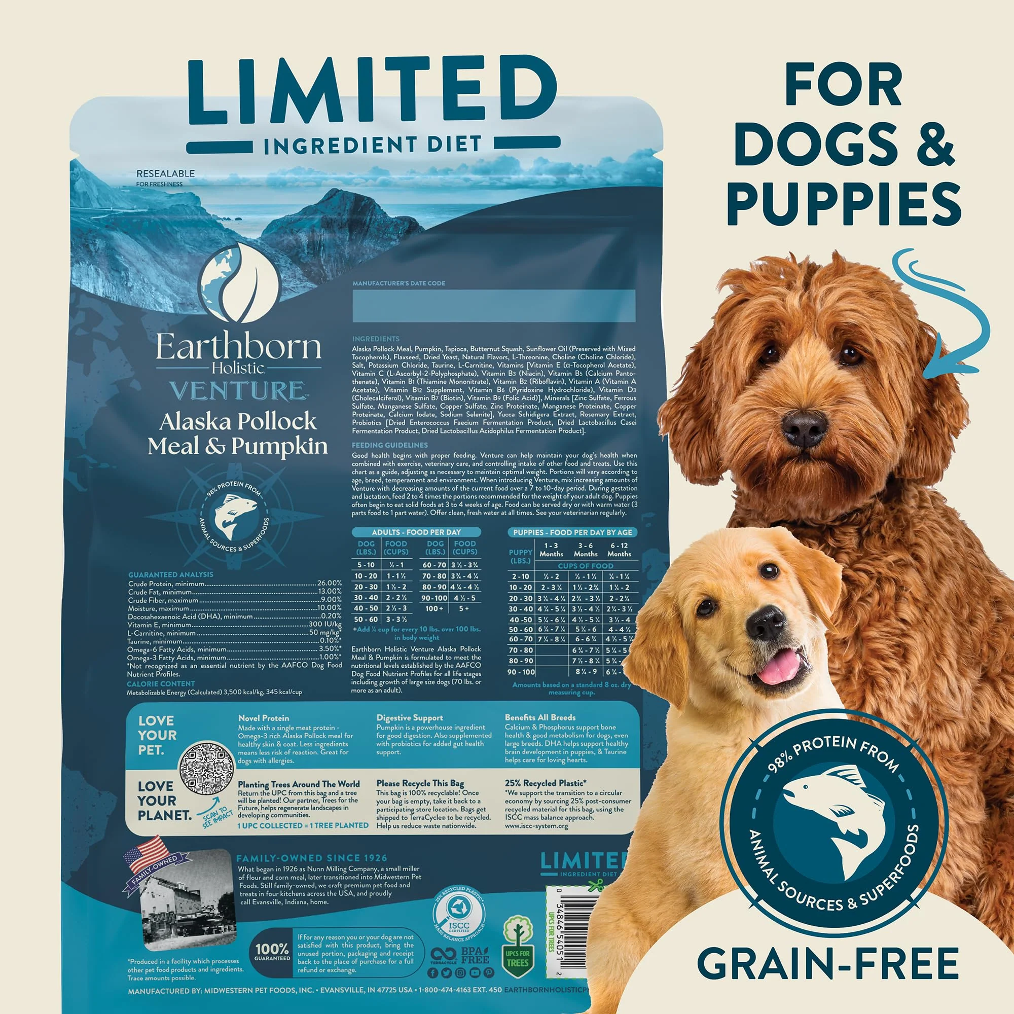Earthborn Holistic Venture Alaska Pollock Meal & Pumpkin 4 lb. Limited Ingredient Grain-Free Dry Dog Food - Image 7