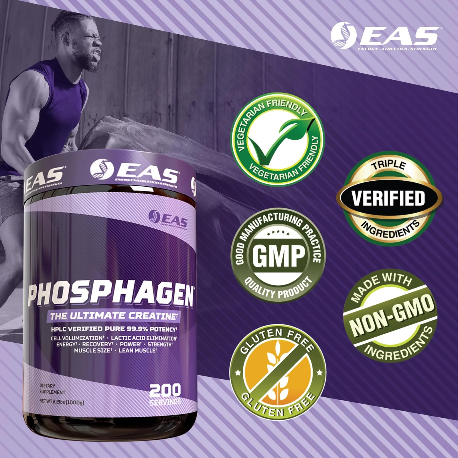 EAS Phosphagen Ultimate Creatine Powder | Power, Strength, Muscle Size, & Cell Volumization | Pure 99.9% Potency | 100 Servings (Unflavored) - Image 5