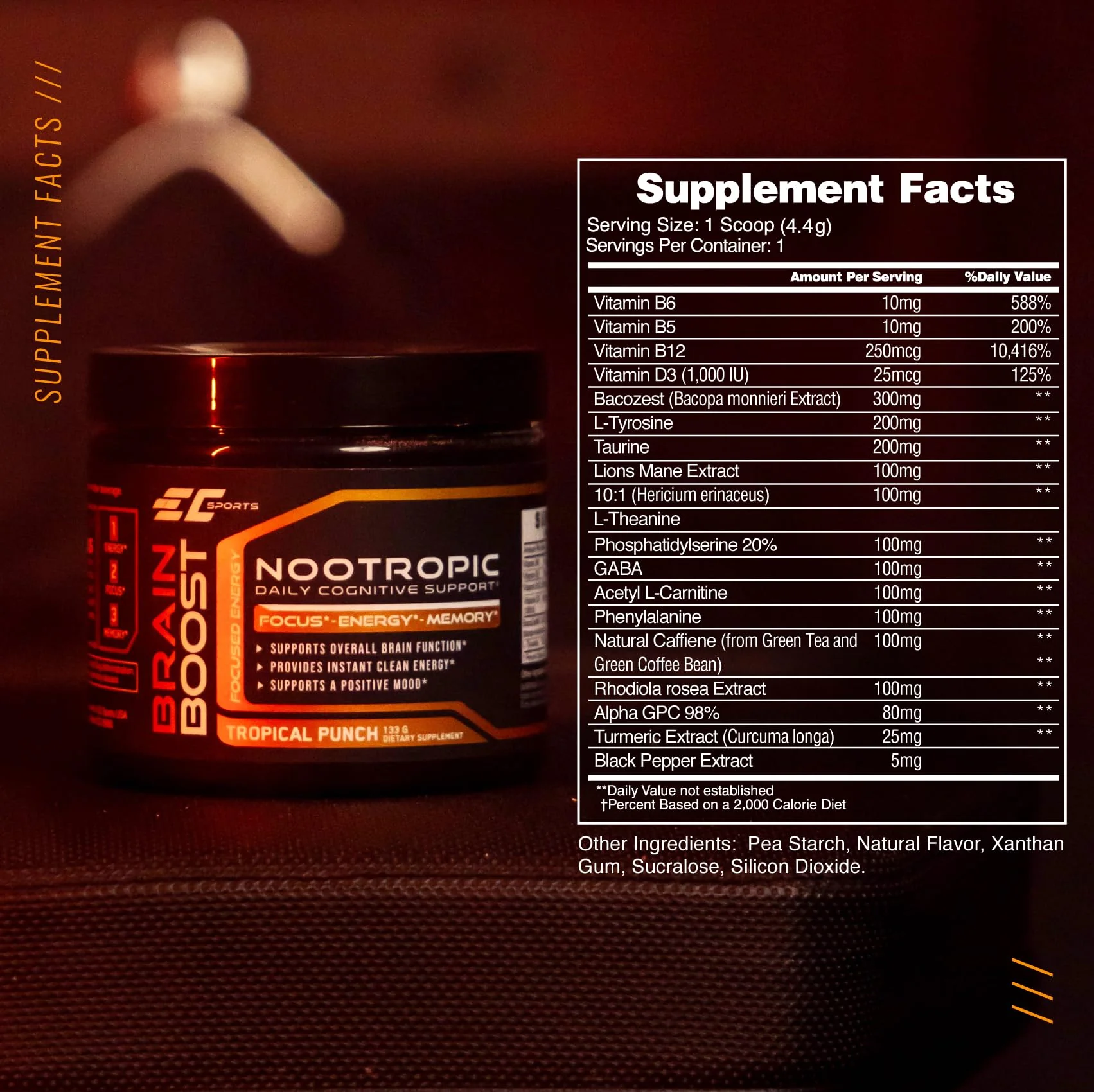 EC Sports Brain Boost Tropical Punch Nootropic Supplement for Focus, Faster Processing, Instant Energy & Performance w/ 18 Nootropics - 30 Servings - Image 4