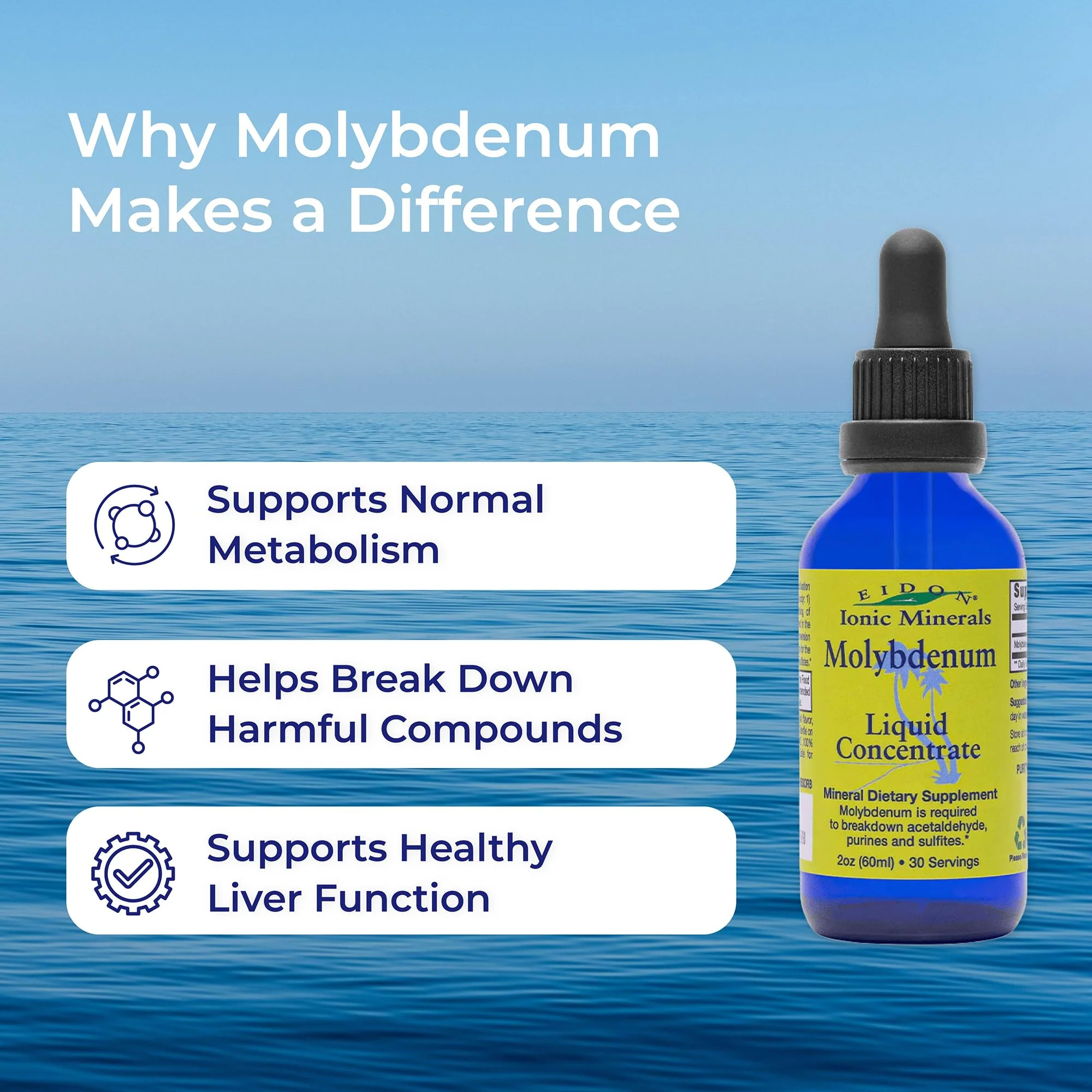 Eidon Ionic Minerals Liquid Molybdenum Supplement - Liquid Ionic Minerals, Molybdenum Concentrate Drops for Women & Men, No Added Sugars, Supports Biological Processes, Mineral Supplements - 2 oz - Image 3