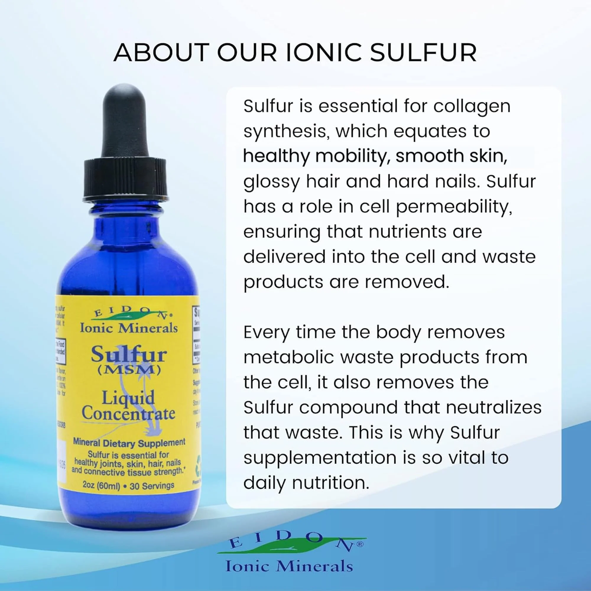 Eidon Ionic Minerals Liquid Sulfur Concentrate Drops - Pure Ionic MSM Sulfur Supplement, Supports Smooth Skin & Glossy Hair, No Preservatives or Additives, Gluten & Sugar Free - 2 oz - Image 4