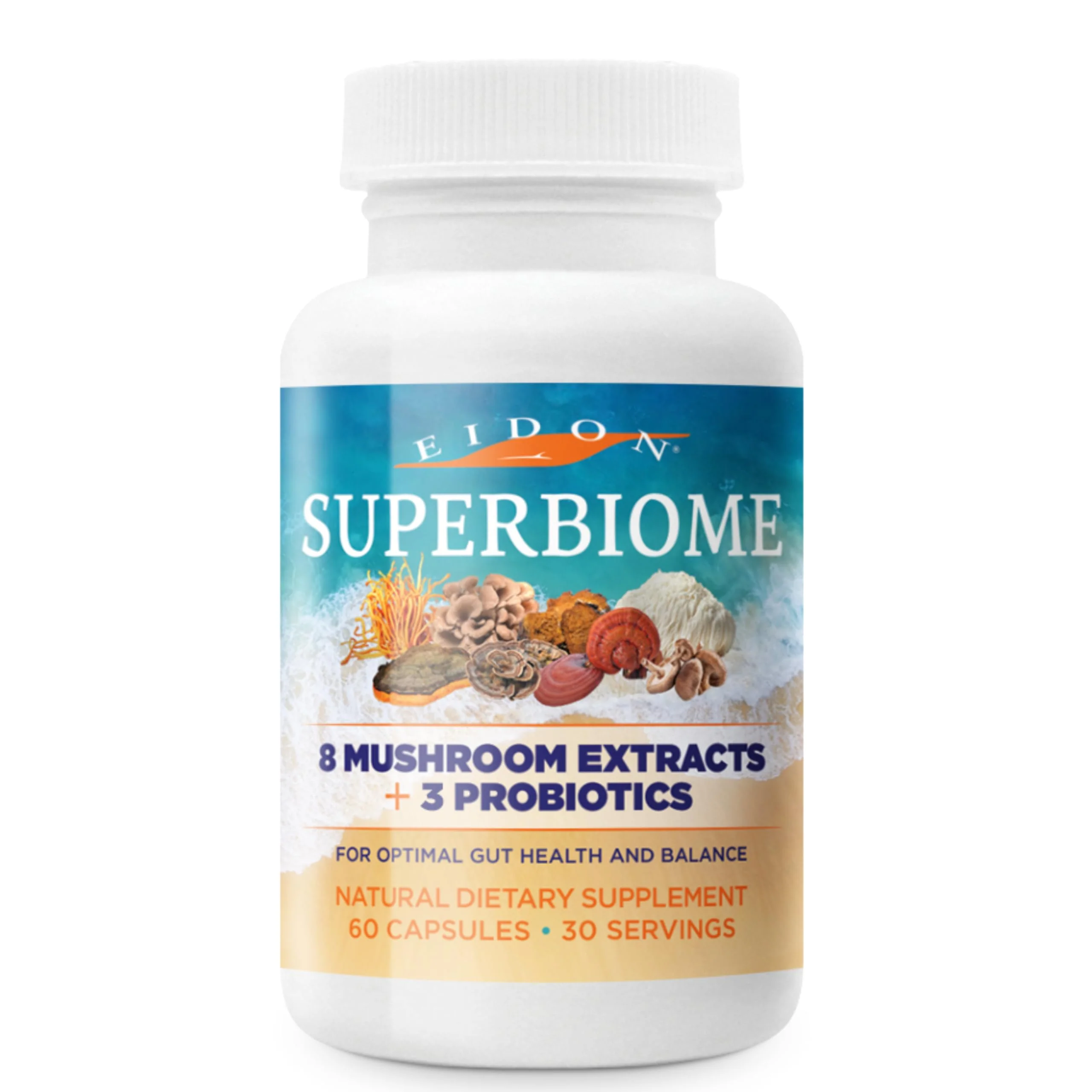 Eidon Ionic Minerals SuperBiome, Mushroom Extract Supplement, Mushroom Complex Capsules with Reishi, Chaga, Lions Mane, Cordyceps, Turkey Tail, 30 Servings