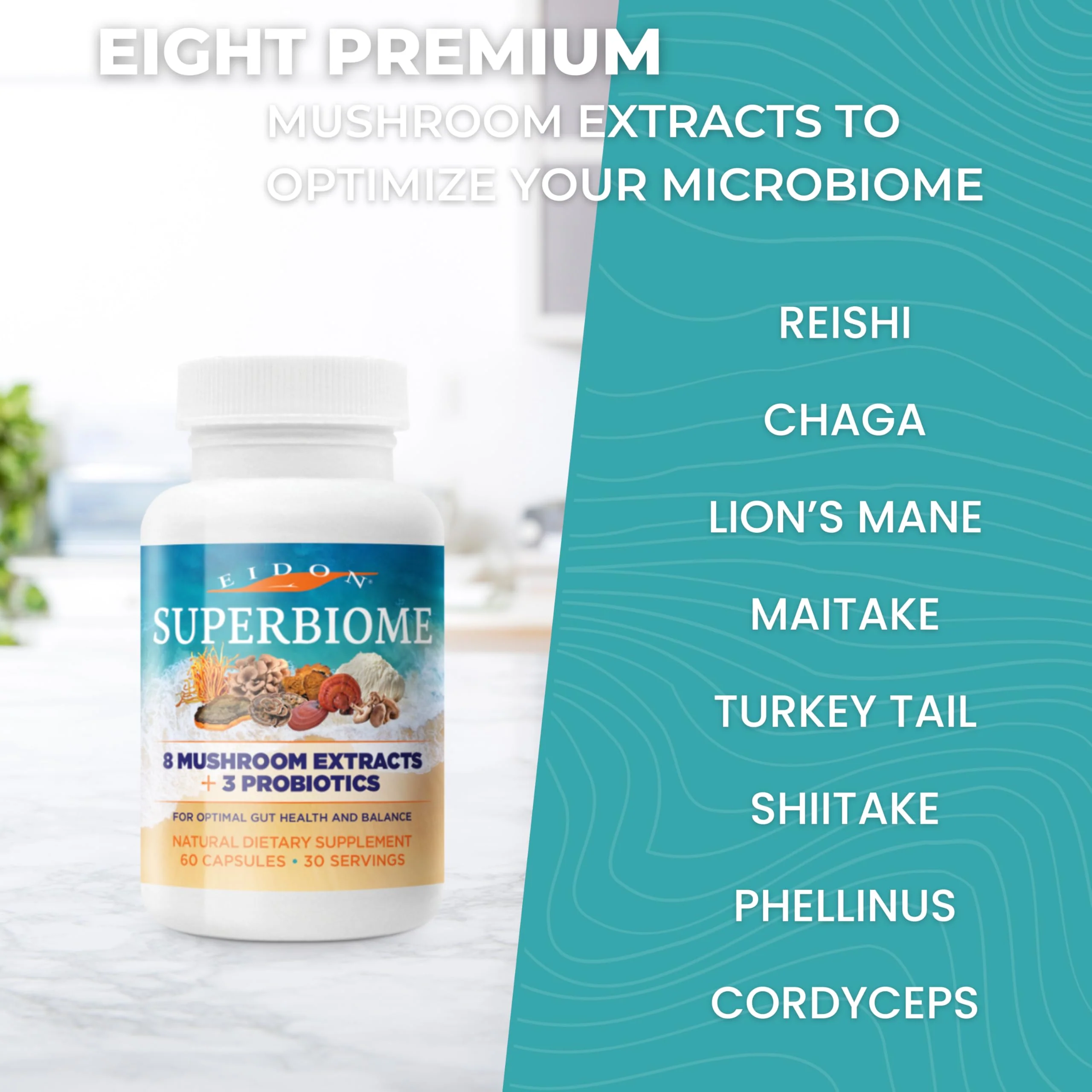 Eidon Ionic Minerals SuperBiome, Mushroom Extract Supplement, Mushroom Complex Capsules with Reishi, Chaga, Lions Mane, Cordyceps, Turkey Tail, 30 Servings - Image 3