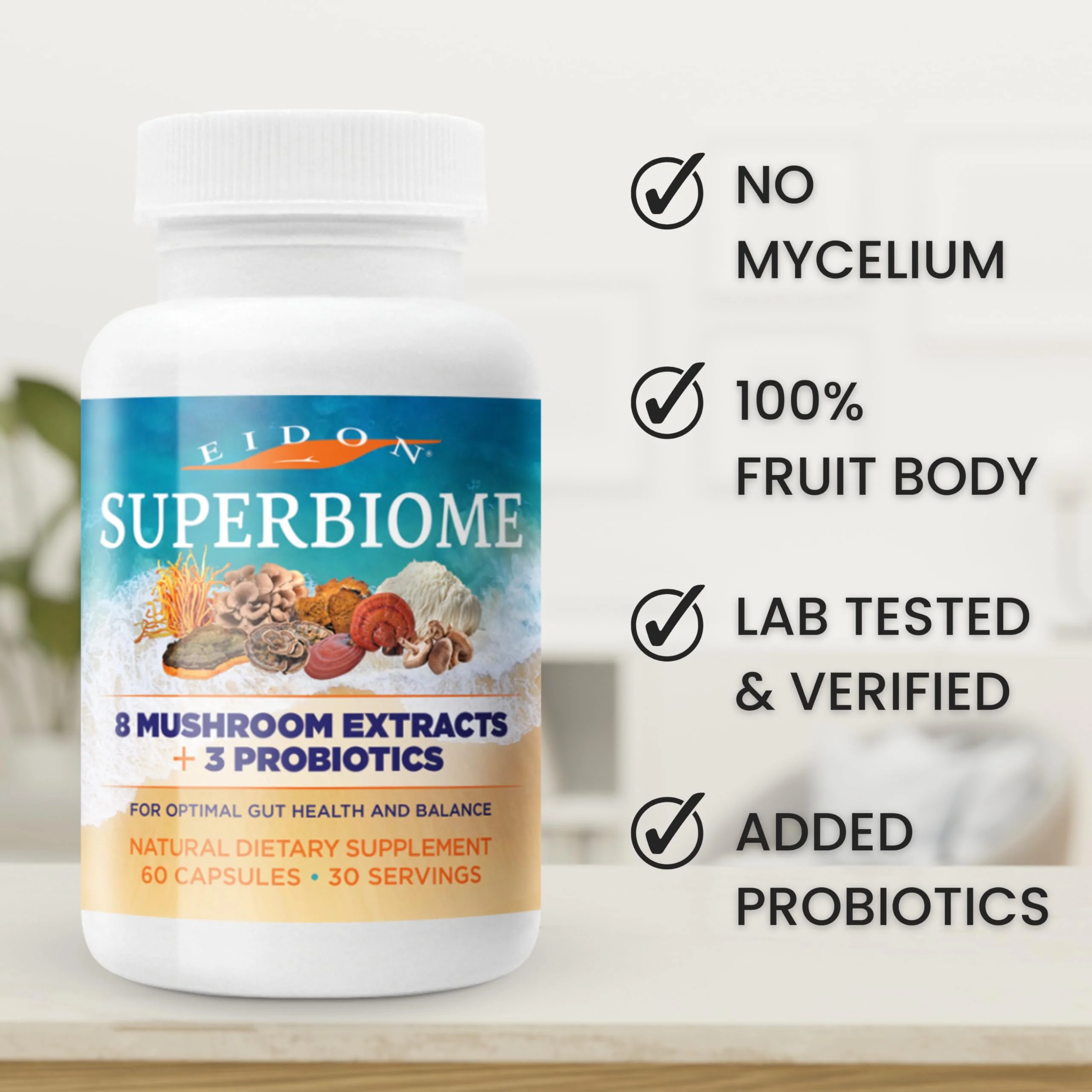Eidon Ionic Minerals SuperBiome, Mushroom Extract Supplement, Mushroom Complex Capsules with Reishi, Chaga, Lions Mane, Cordyceps, Turkey Tail, 30 Servings - Image 4