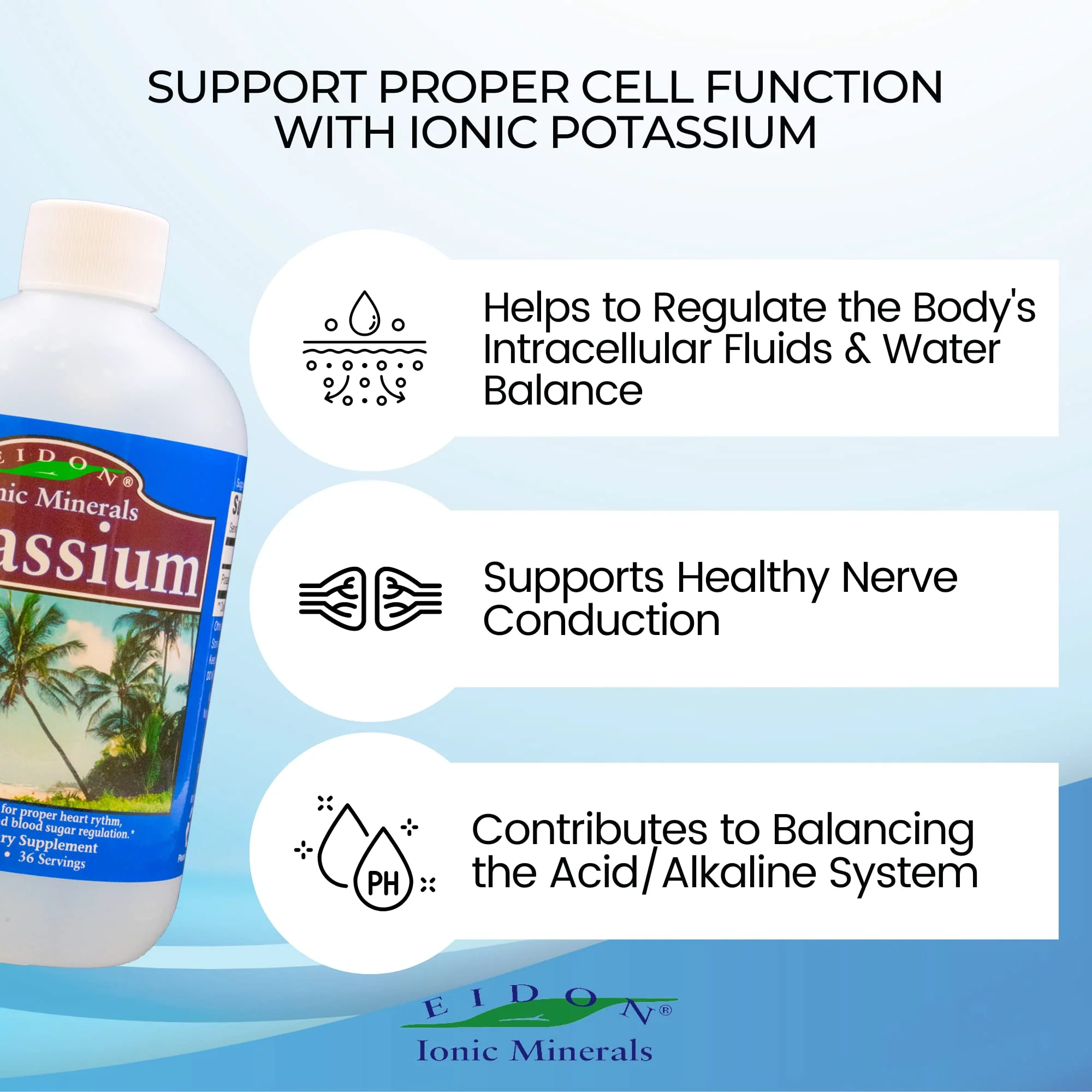 Eidon Liquid Potassium Supplement - Potassium Chloride Drops for Women & Men, Essential Electrolyte for Cell Function, Bioavailable Ionic Minerals, All Natural, No-Preservatives, Gluten Free - 18 oz - Image 4