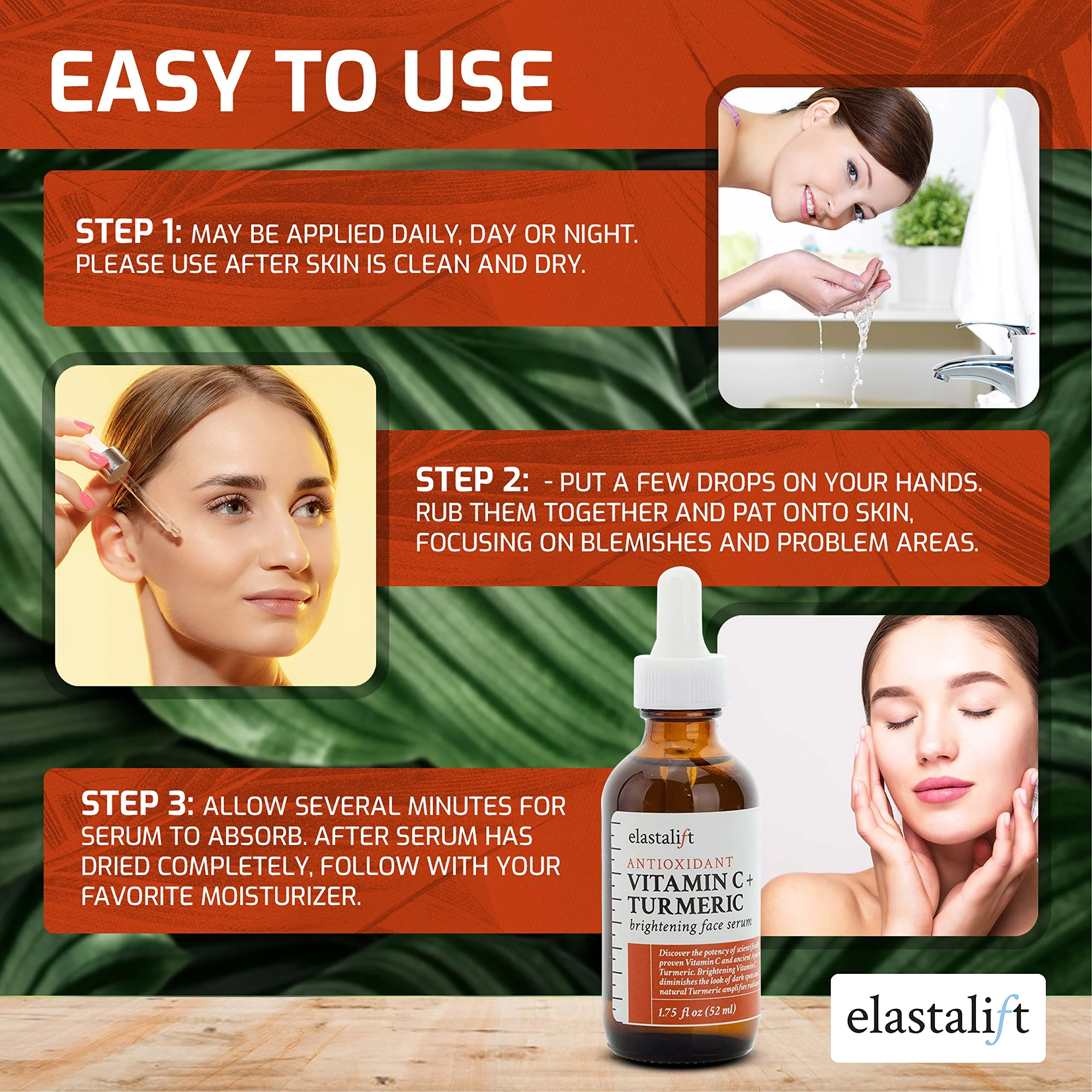 Elastalift Concentrated Vitamin C + Turmeric Oil Anti Aging Facial Serum Skin Care Booster - Promote Clear & Brighten Skin Tone - Hydrate Dry Skin, Fight Redness, Restore Skin Strength - 1.75 Fl Oz - Image 6