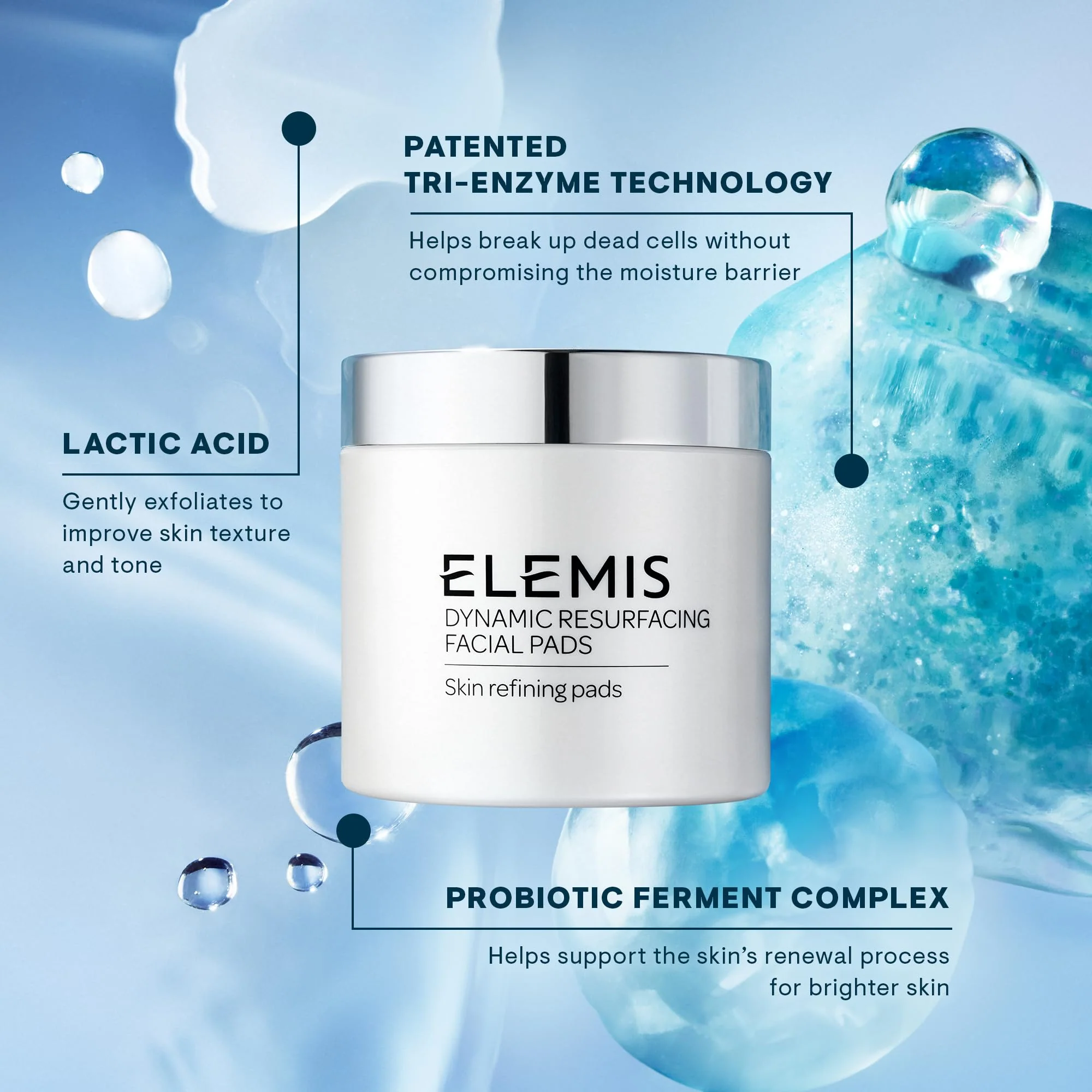ELEMIS Dynamic Resurfacing Facial Pads - Blackhead Refining Treatment - Gentle Daily Skin Resurfacer - Lactic Acid, Tri-Enzyme - 60-Count Jar - Image 3