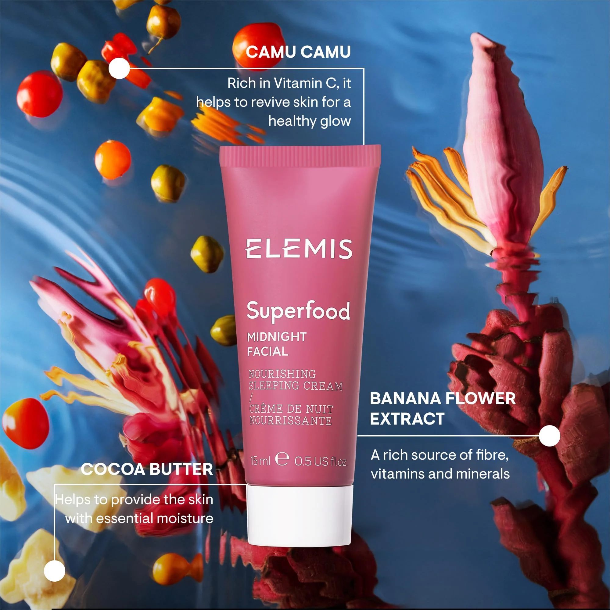 ELEMIS Superfood Midnight Facial 15ml, Travel Size, Moisturizer Face Cream, Hydrating Face Moisturizer for Dry Skin, Firming Facial Cream, Camu Camu & Vitamin C Cream - Image 4