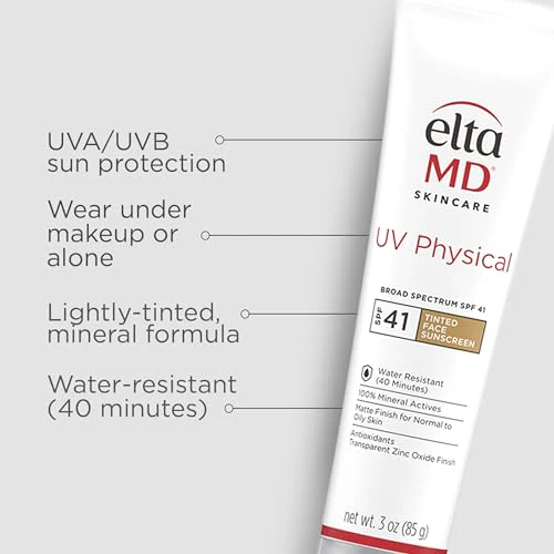 EltaMD UV Physical Tinted Mineral Sunscreen for Face SPF 41, 100% Mineral Actives Tinted Face Lotion, Water Resistant, Paraben-Free, Transparent Zinc Oxide Finish, Facial Travel Size Sunscreen 3 oz - Image 10