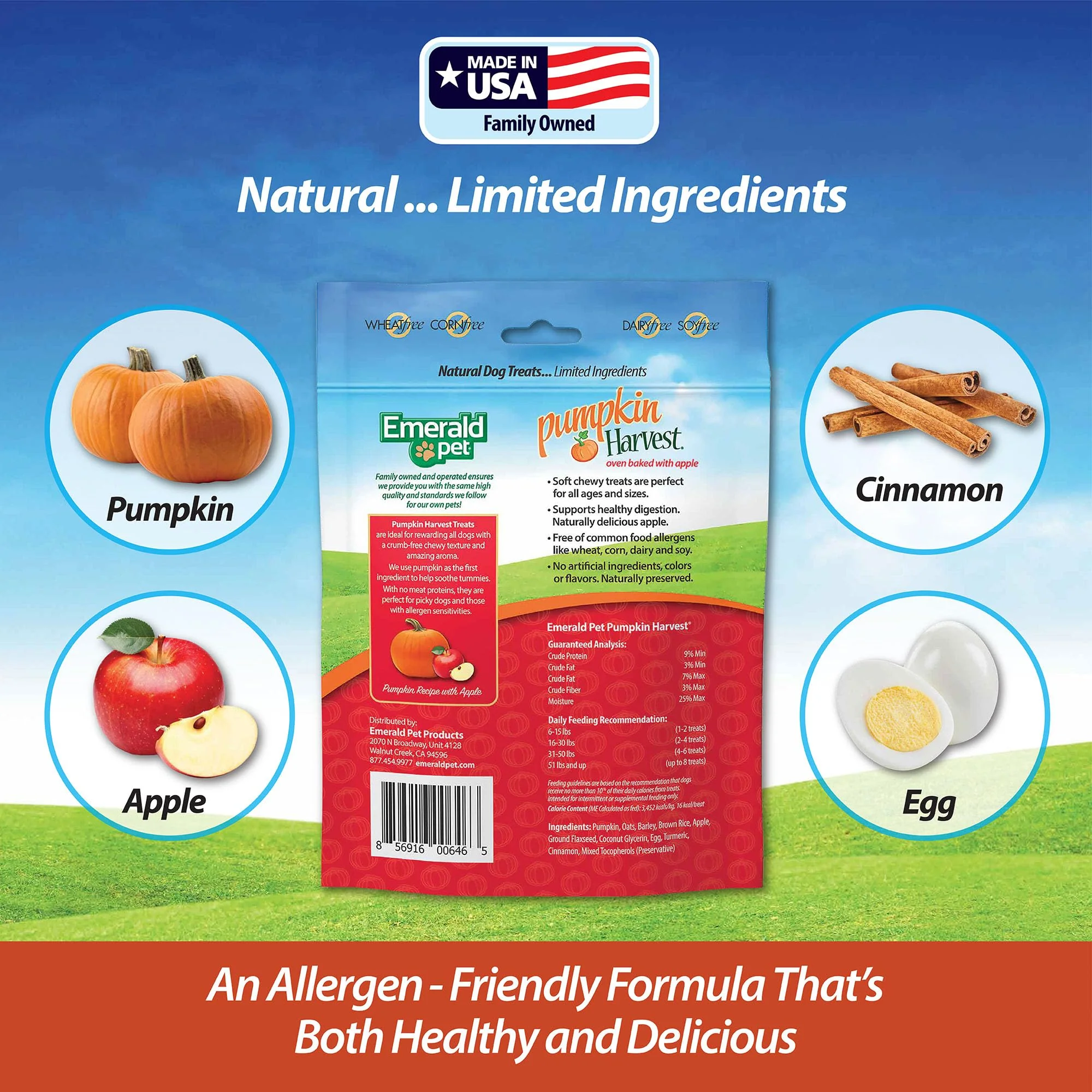 Emerald Pet Pumpkin Harvest Dog Treats — Low-Fat Chewy Natural Treats with Pumpkin for Digestive Health — Meat Free, Poultry Free, Wheat Free — Apple, 6 oz - Image 5