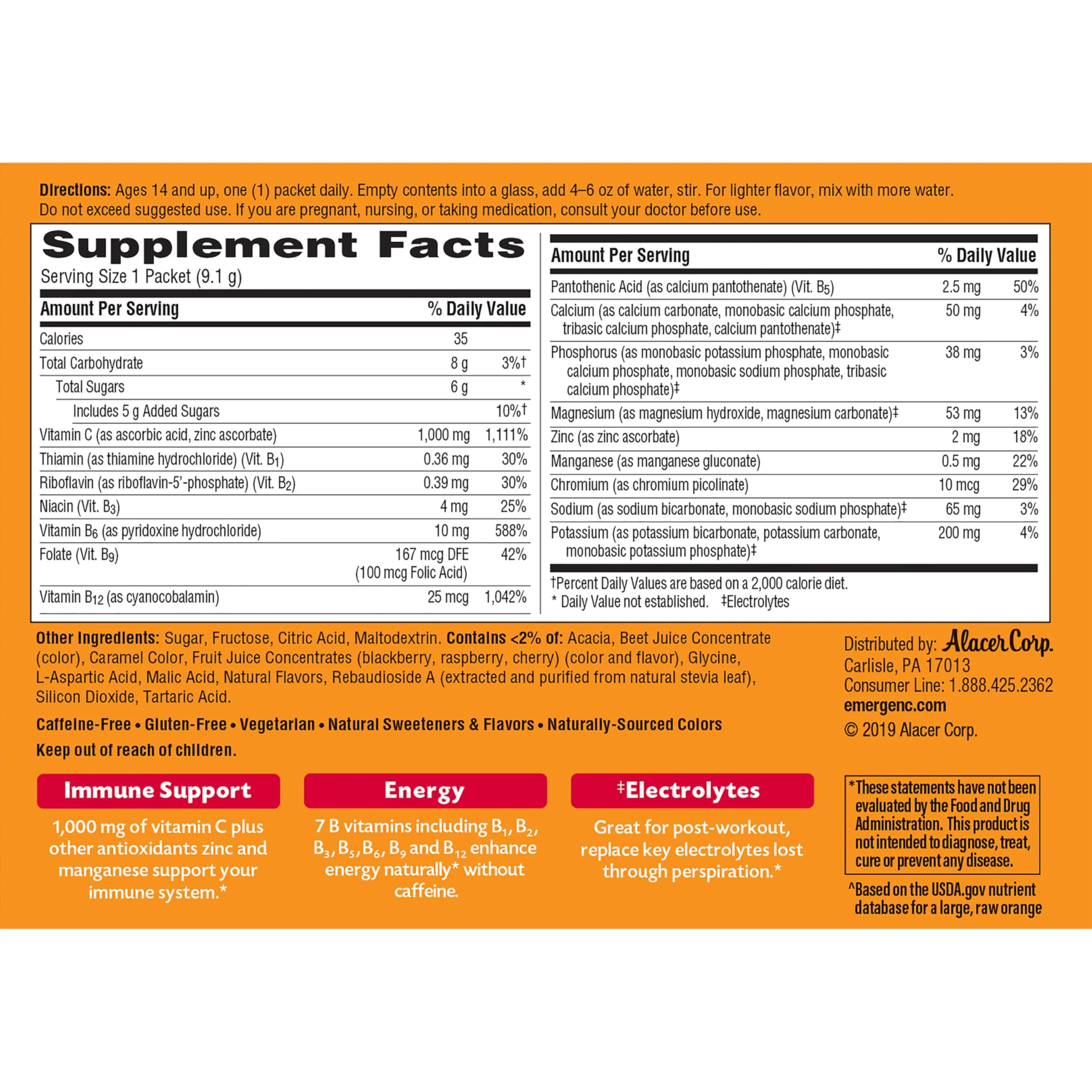 Emergen-C 1000mg Vitamin C Immune Support Powder Raspberry 30CT includes Zinc, Manganese, 7 B Vitamins and Electrolytes for Back to School Essentials - Image 3