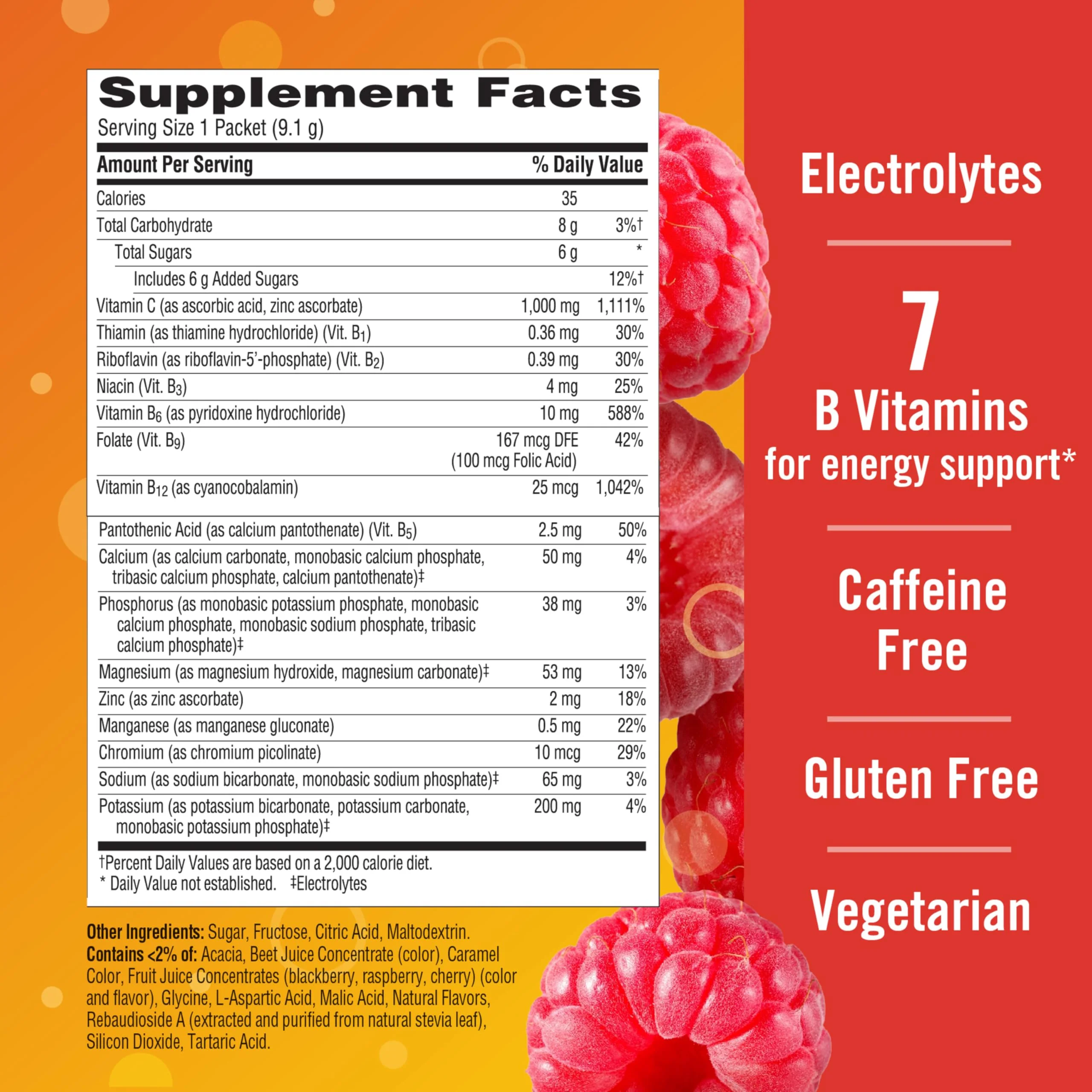 Emergen-C 1000mg Vitamin C Immune Support Powder Raspberry 30CT includes Zinc, Manganese, 7 B Vitamins and Electrolytes for Back to School Essentials - Image 5