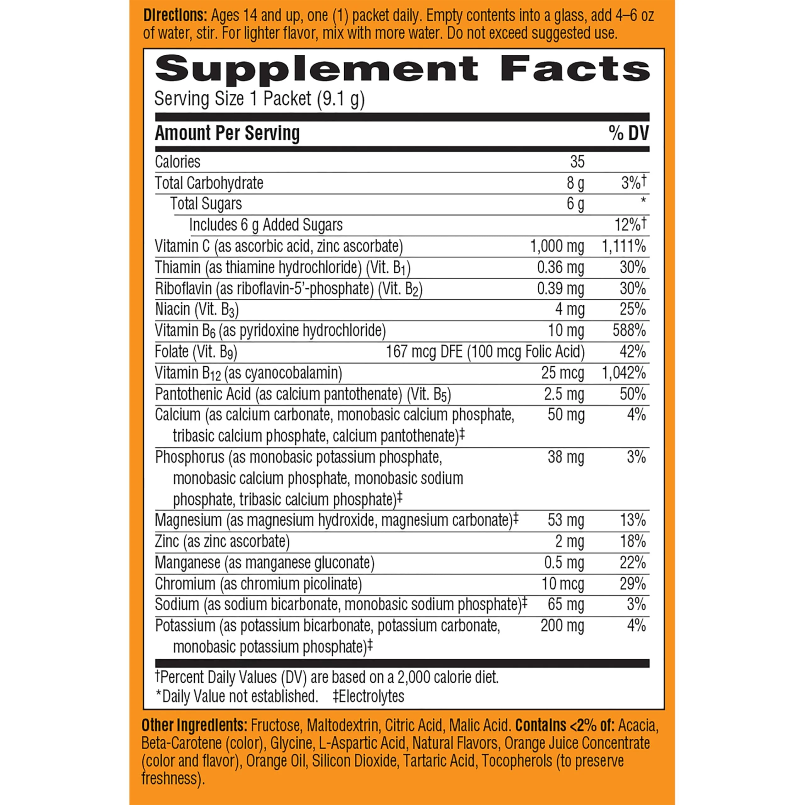 Emergen-C 1000mg Vitamin C Powder for Daily Immune Support Caffeine Free Vitamin C Supplements with Zinc and Manganese, B Vitamins and Electrolytes, Super Orange Flavor - 10 Count - Image 3