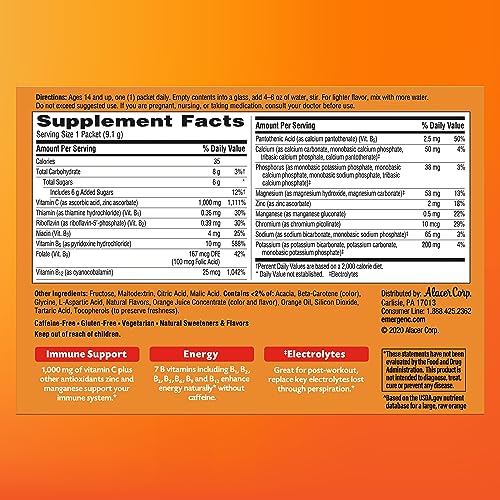 Emergen-C 1000mg Vitamin C Powder for Daily Immune Support Caffeine Free Vitamin C Supplements with Zinc and Manganese, B Vitamins and Electrolytes, Super Orange Flavor - 60 Count/2 Month Supply - Image 3