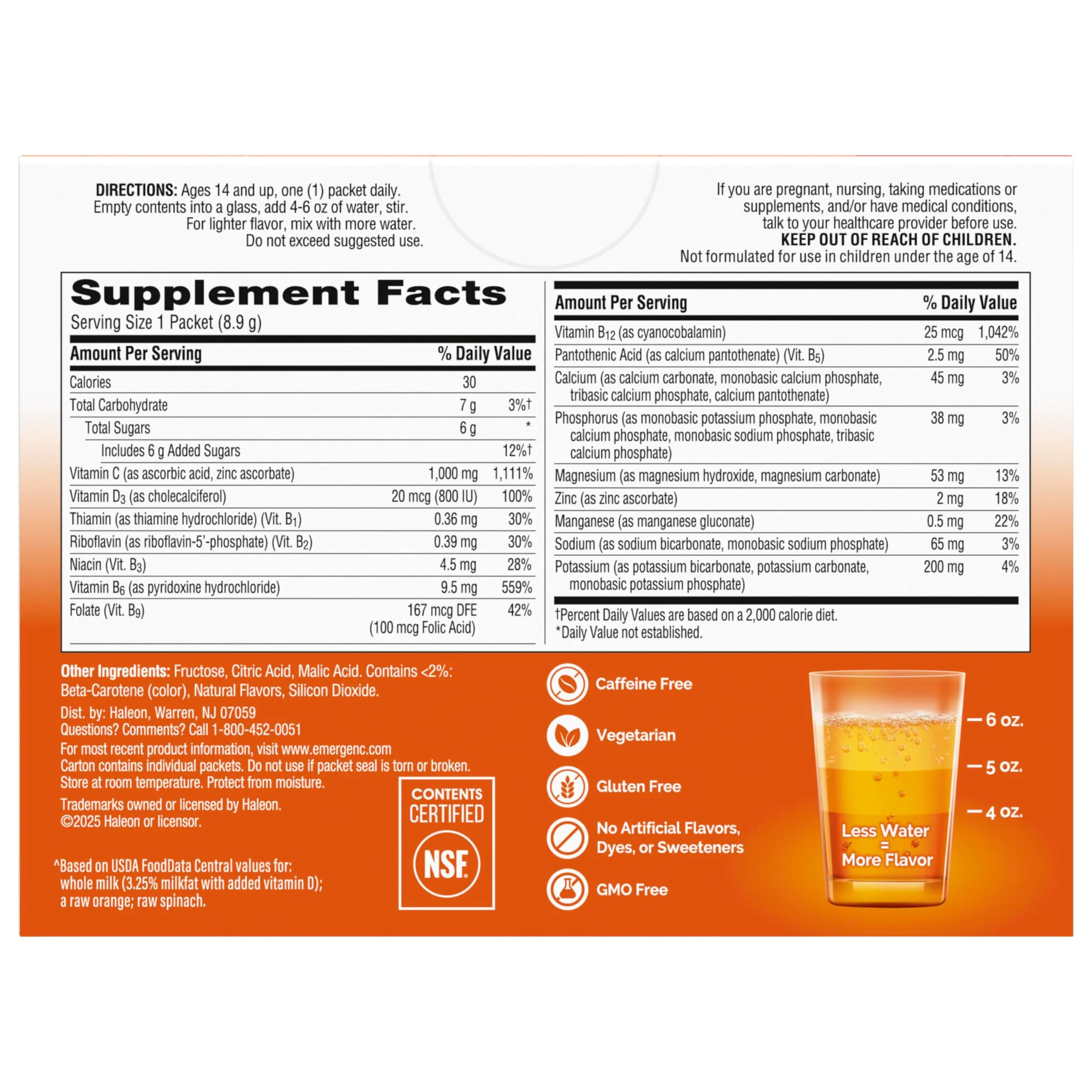 Emergen-C 1000mg Vitamin C Powder for Daily Immune Support Caffeine Free Vitamin C Supplements with Zinc and Manganese, B Vitamins and Electrolytes, Super Orange Flavor - 60 Count/2 Month Supply - Image 7