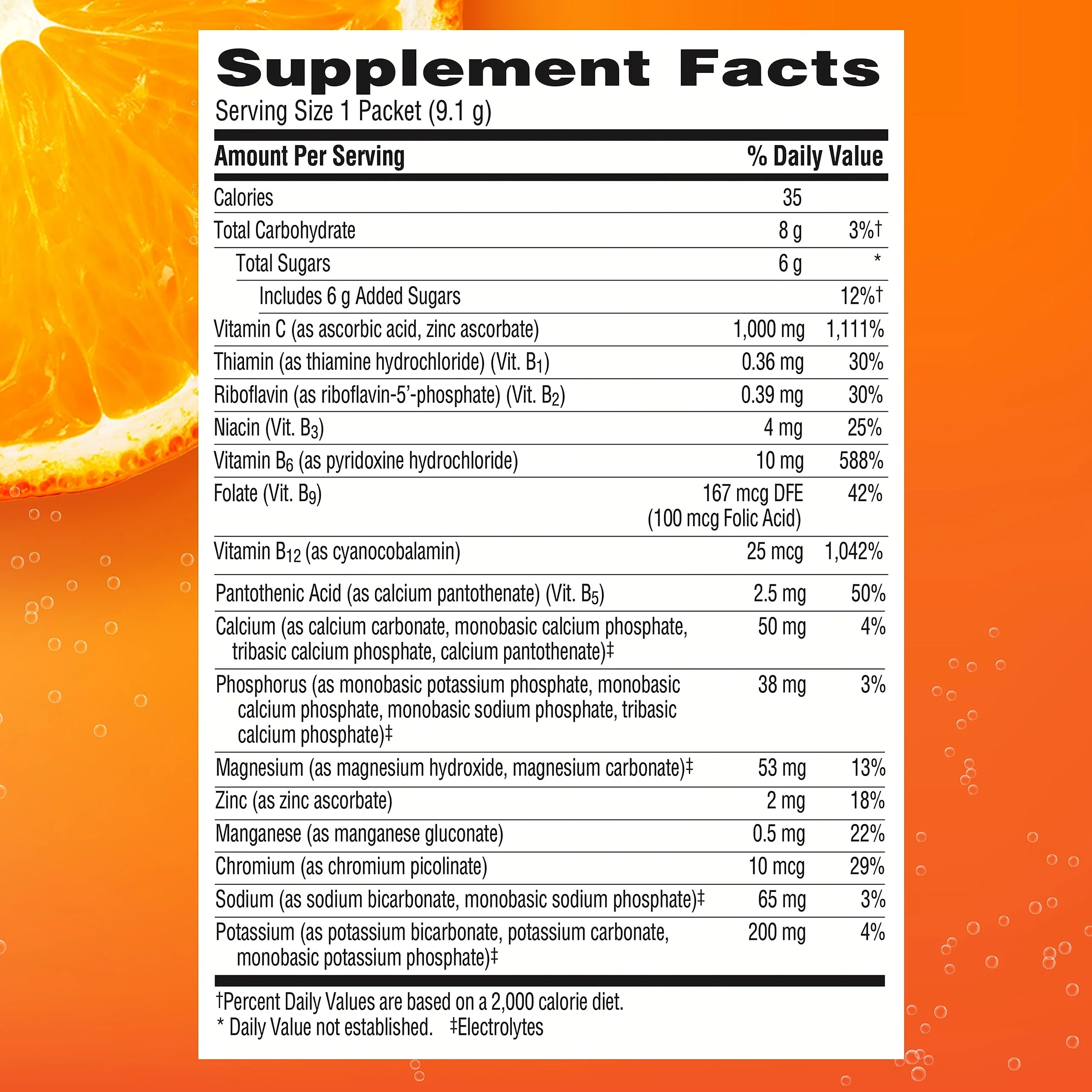 Emergen-C 1000mg Vitamin C Powder for Daily Immune Support Caffeine Free Vitamin C Supplements with Zinc and Manganese, B Vitamins and Electrolytes, Super Orange Flavor - 90 Count/3 Month Supply - Image 3