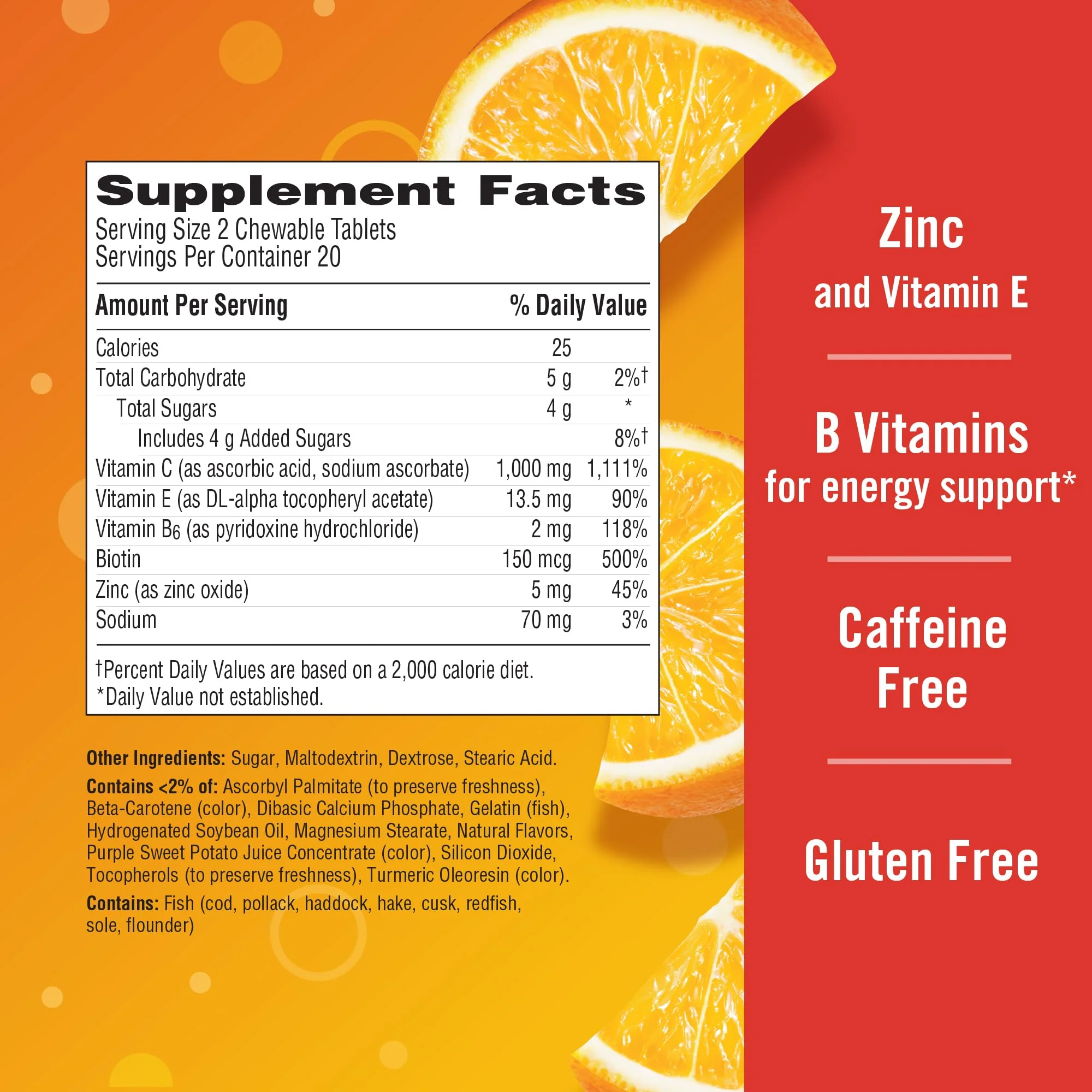 Emergen-C Chewable Vitamin C 1000mg, With B Vitamins And Antioxidants Tablet (40 Count, Orange Blast Flavor), Dietary Supplement - Image 7
