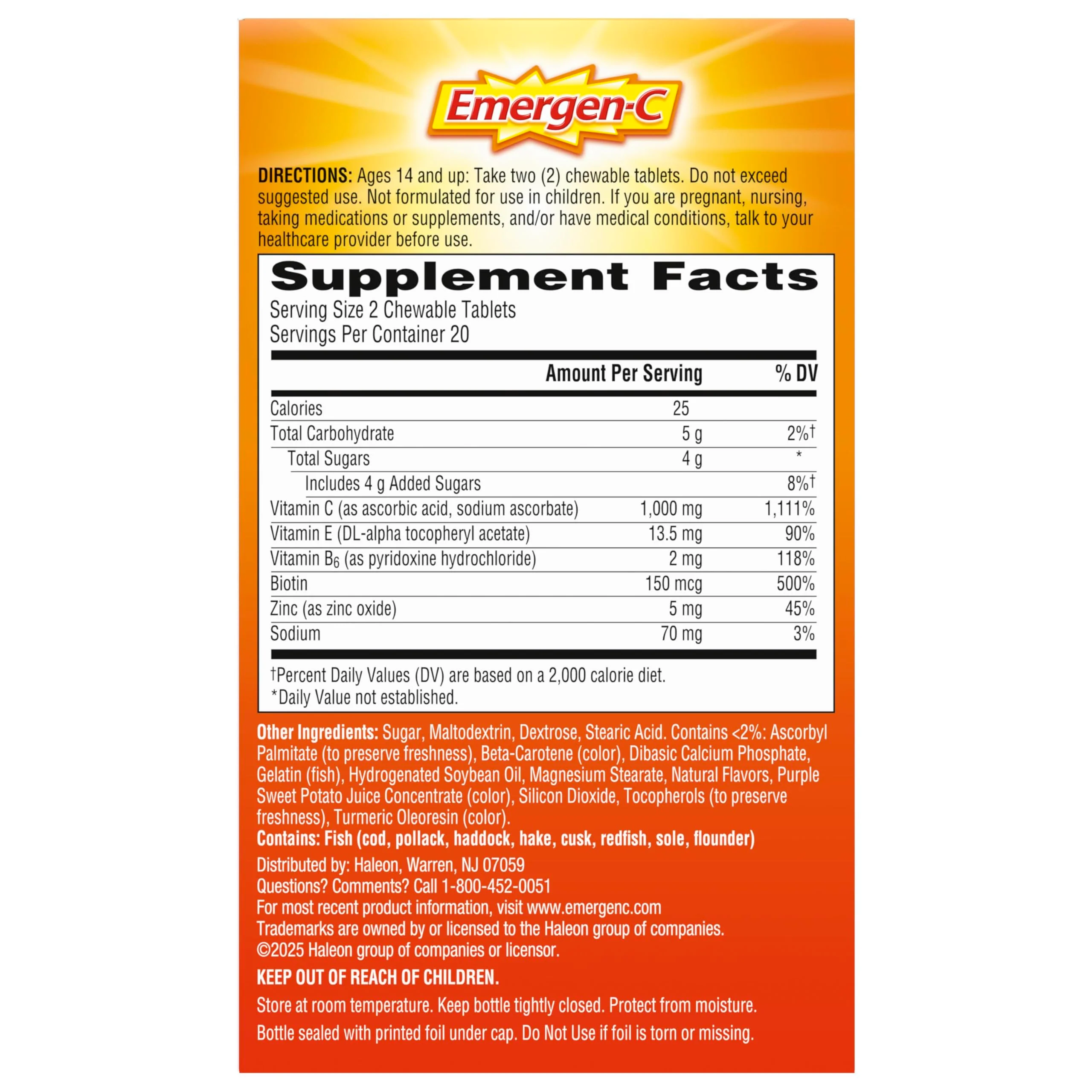 Emergen-C Chewable Vitamin C 1000mg, With B Vitamins And Antioxidants Tablet (40 Count, Orange Blast Flavor), Dietary Supplement - Image 9