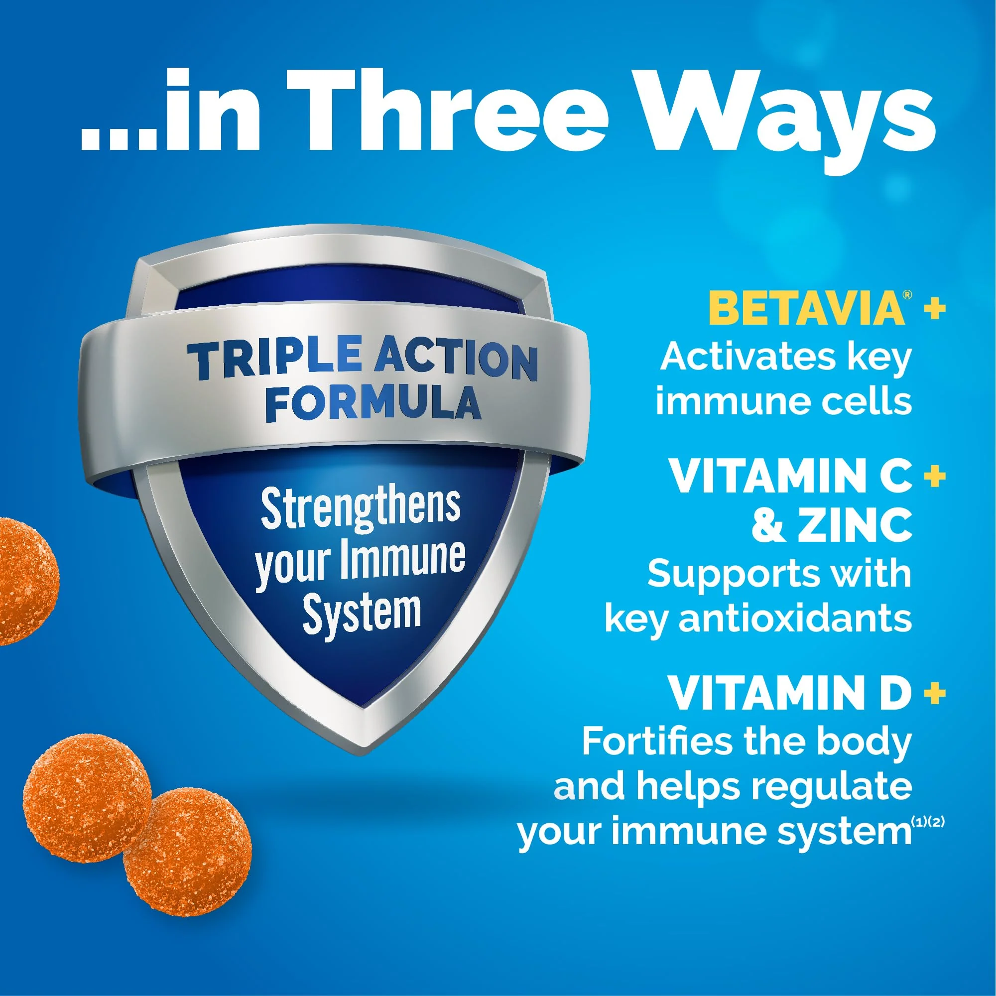 Emergen-C Immune+ Triple Action Immune Support Gummies, BetaVia (R), 1000mg Vitamin C, B Vitamins, Vitamin D and Antioxidants, Super Orange, Back to School Essentials - 45 Count - Image 13