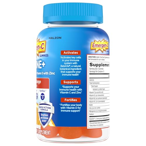 Emergen-C Immune+ Triple Action Immune Support Gummies, BetaVia (R), 1000mg Vitamin C, B Vitamins, Vitamin D and Antioxidants, Super Orange, Back to School Essentials - 45 Count - Image 6