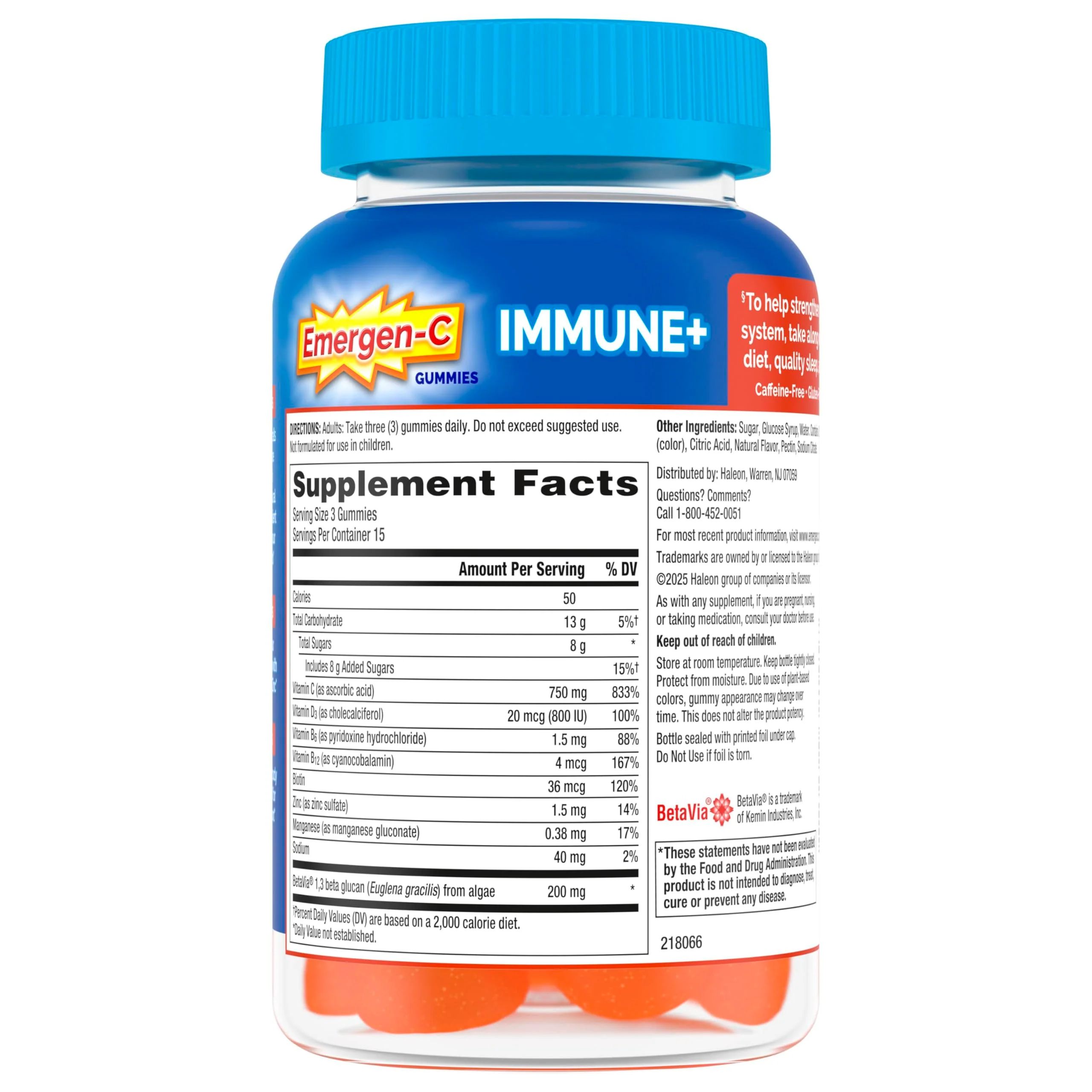 Emergen-C Immune+ Triple Action Immune Support Gummies, BetaVia (R), 1000mg Vitamin C, B Vitamins, Vitamin D and Antioxidants, Super Orange, Back to School Essentials - 45 Count - Image 7