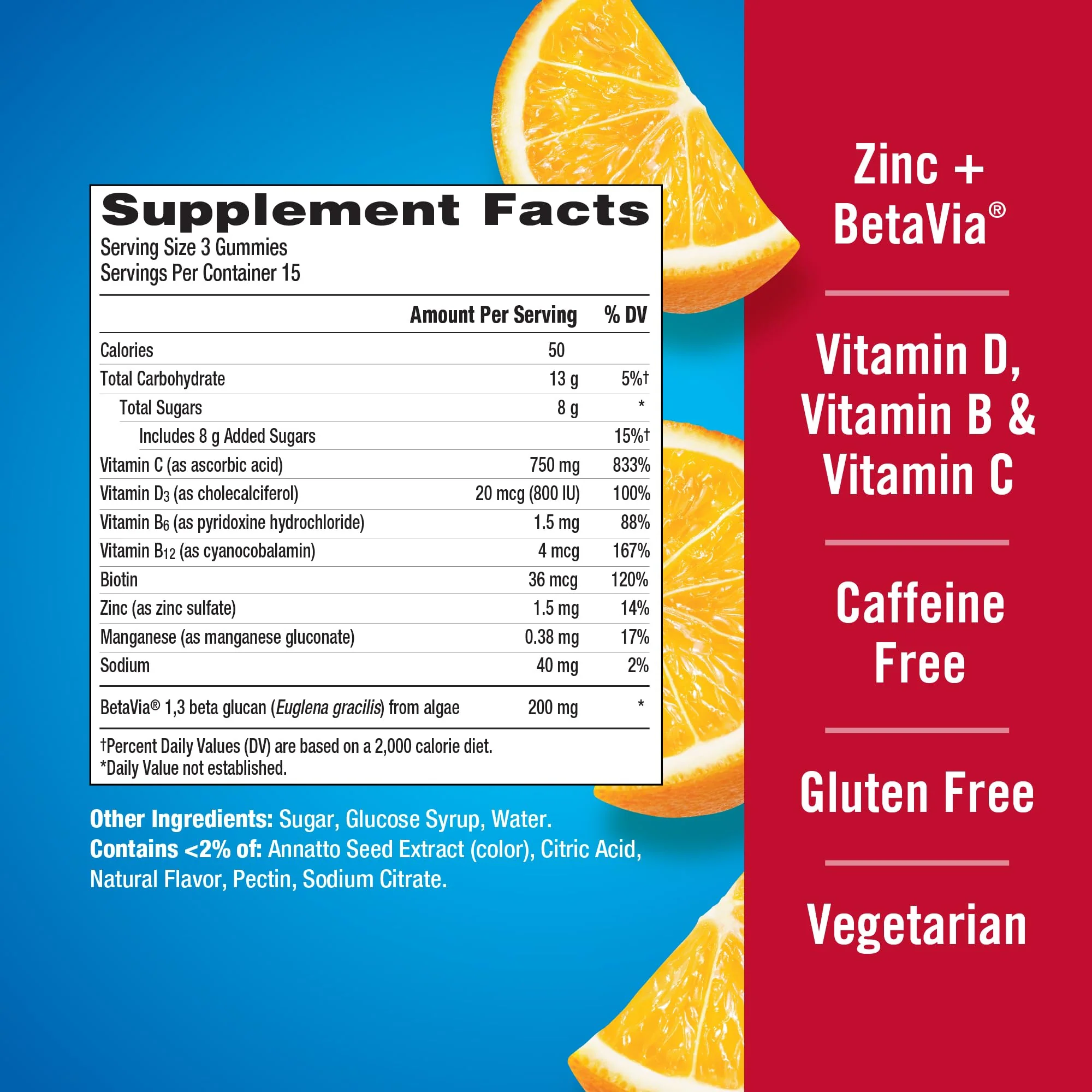 Emergen-C Immune+ Triple Action Immune Support Gummies, BetaVia (R), 1000mg Vitamin C, B Vitamins, Vitamin D and Antioxidants, Super Orange, Back to School Essentials - 45 Count - Image 9