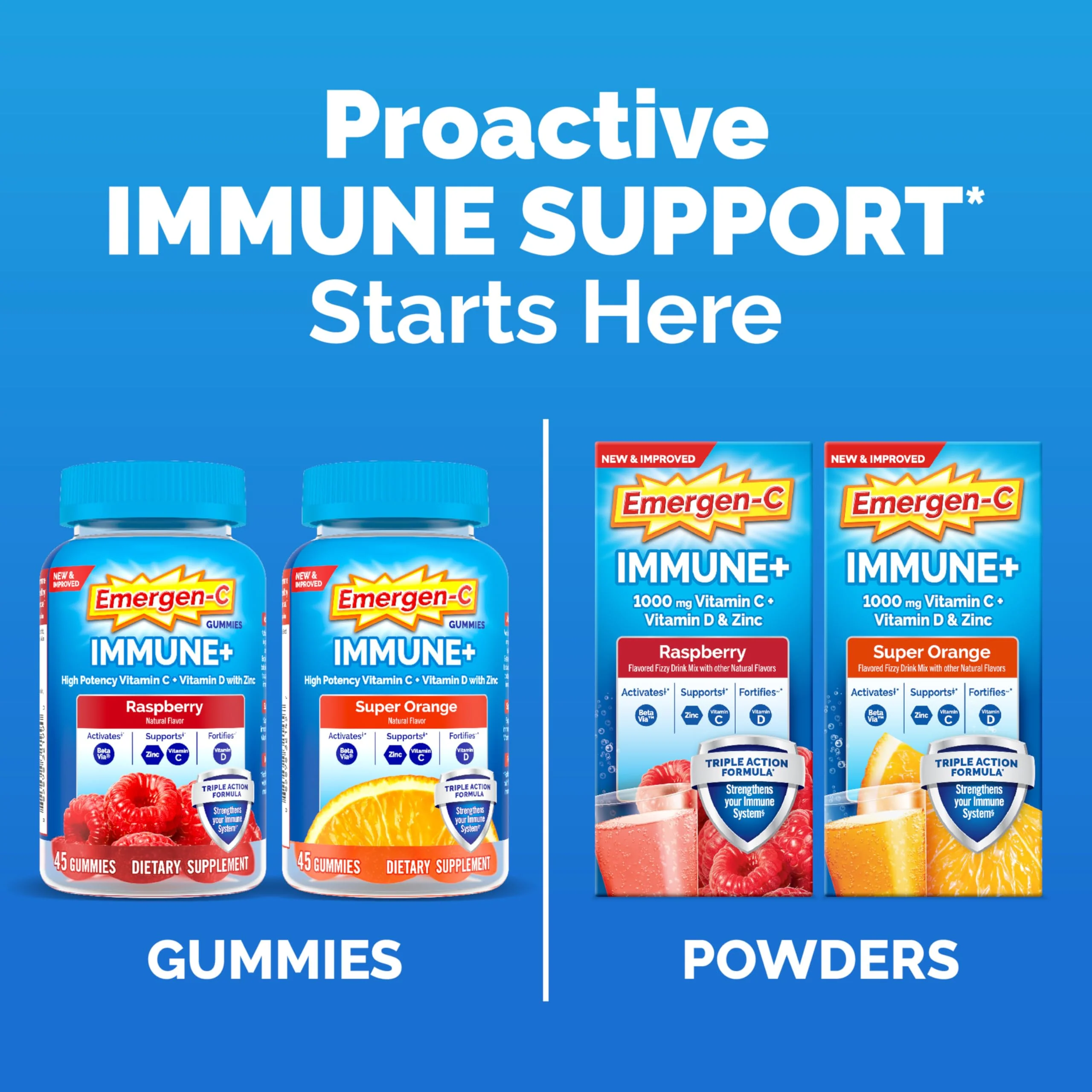 Emergen-C Immune+ Triple Action Immune Support Powder, BetaVia (R), 1000mg Vitamin C, B Vitamins, Vitamin D and Antioxidants, Raspberry – 30 Count - Image 6