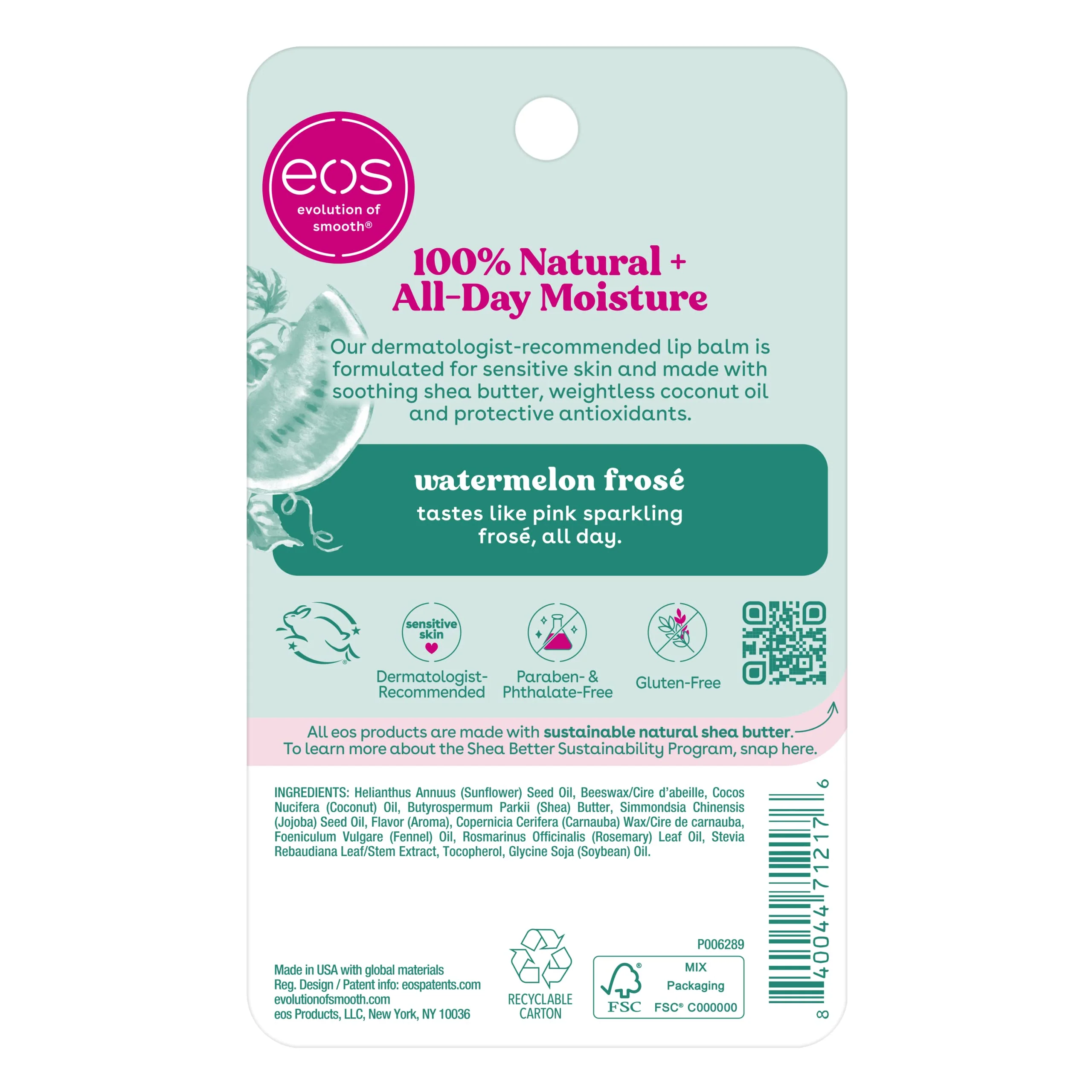 eos 100% Natural Lip Balm, Watermelon Frosé, All-Day Moisture, Lip Care Products, 0.14 oz, 2-Pack - Image 2