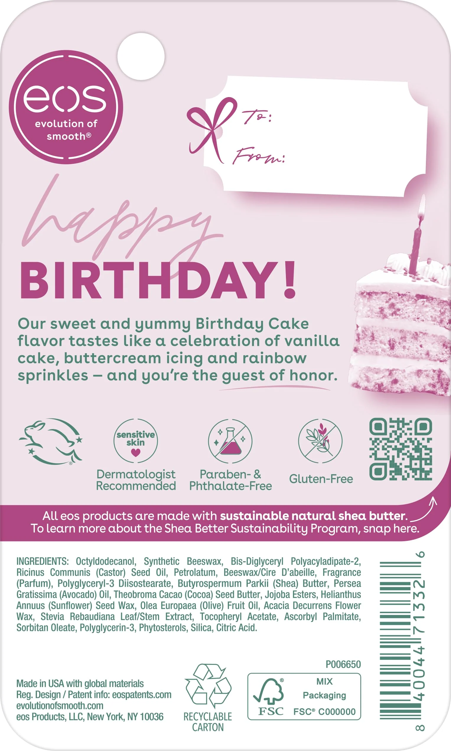 eos 24H Moisture Super Balm - Birthday Cake, Lip Mask, Day or Night Lip Treatment, Made for Sensitive Skin, Nourishing, Shea Butter, 0.35 fl oz - Image 2