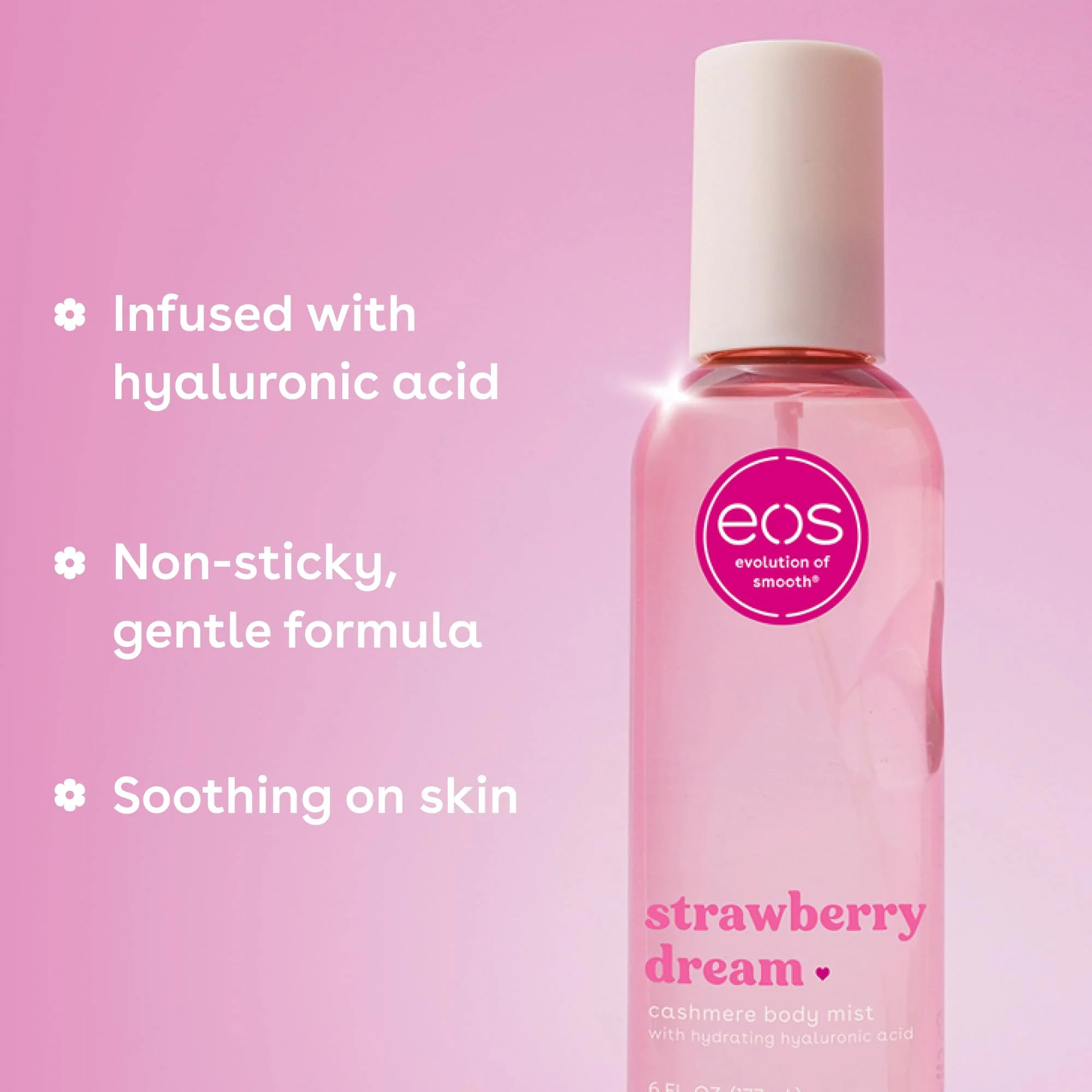 eos Cashmere Body Mist, Strawberry Dream, Body Spray for Women, Strawberry Perfume, Hair Mist, Moisturizing, Hyaluronic Acid, Glycerin, Vegan, Cruelty-free, 6 fl oz - Image 6