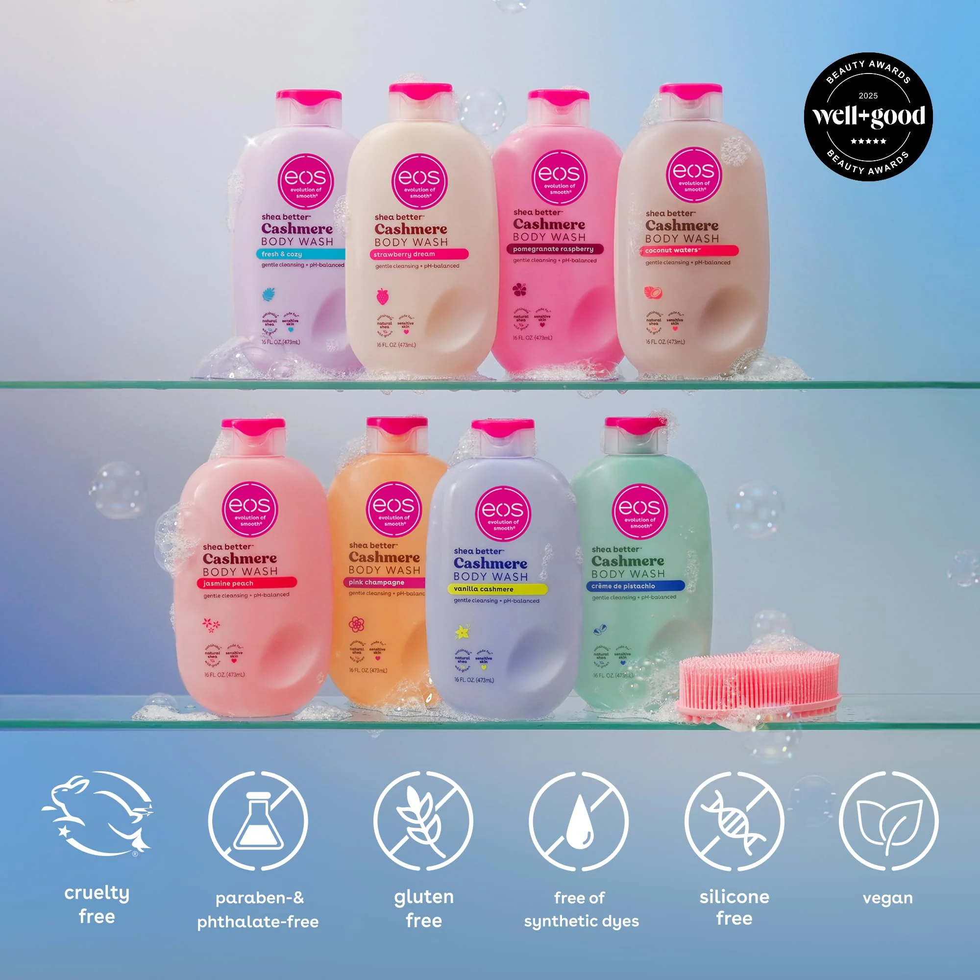 eos Cashmere Body Wash – Vanilla Cashmere, Moisturizing Body Wash, Creamy Gel Formula, with Shea Butter, Glycerin, Vitamin E, pH Balanced, Sensitive Skin, Vegan, 16 fl oz - Image 3