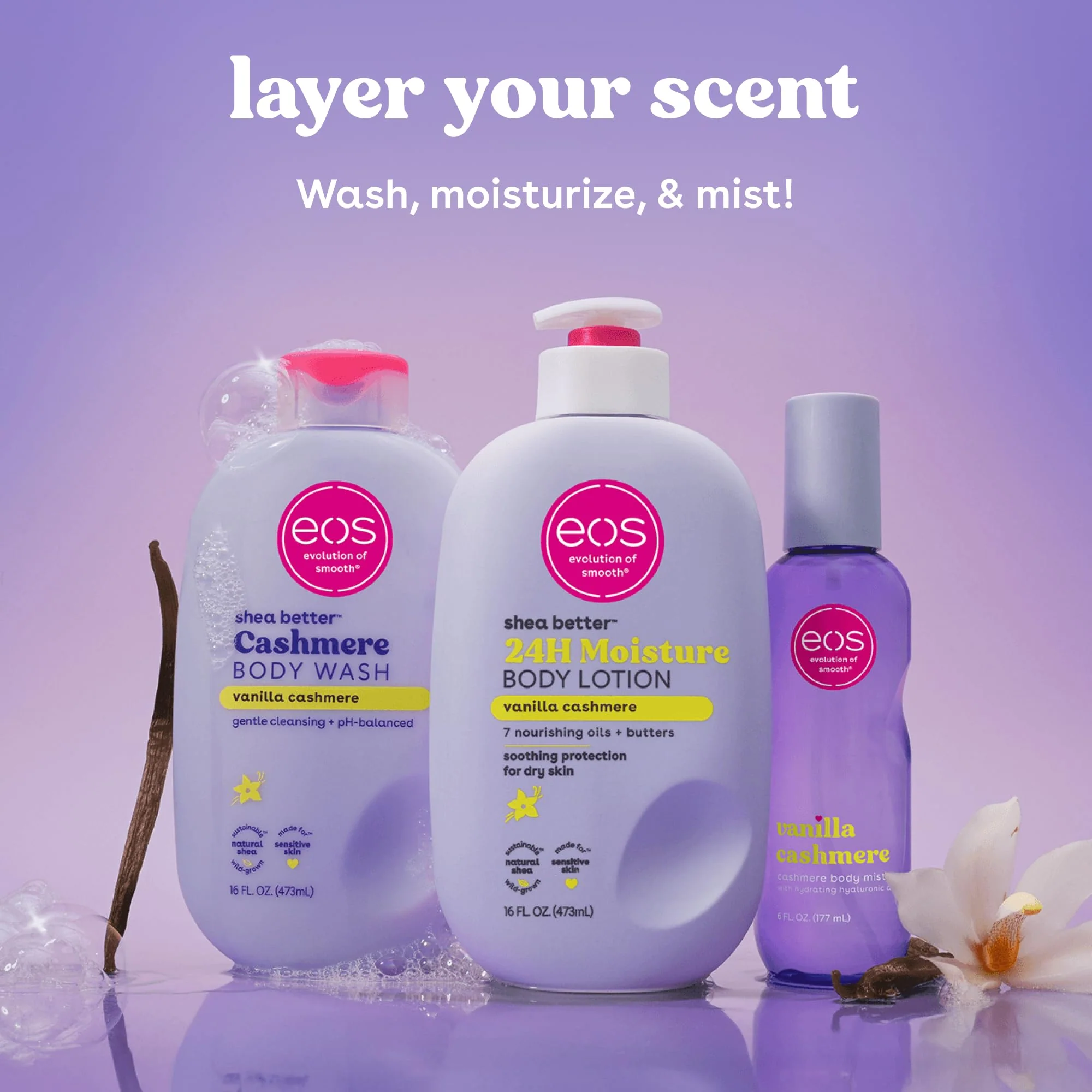 eos Cashmere Body Wash – Vanilla Cashmere, Moisturizing Body Wash, Creamy Gel Formula, with Shea Butter, Glycerin, Vitamin E, pH Balanced, Sensitive Skin, Vegan, 16 fl oz - Image 4