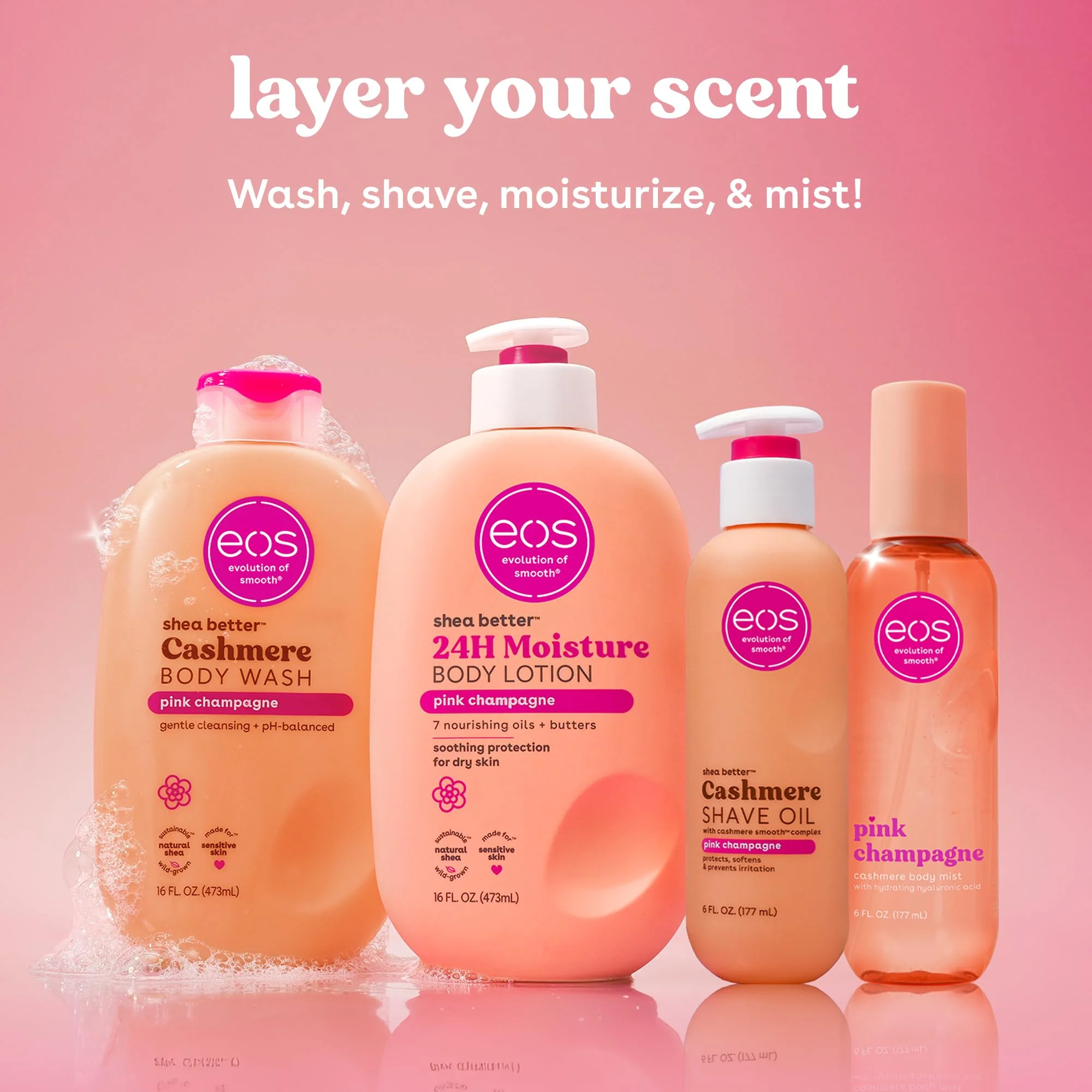 eos Cashmere Shave Oil – Pink Champagne, Moisturizing Shave Oil with Shea Butter & Glycerin, Helps Prevents Irritation & Razor Burn, Vegan, 6 fl oz - Image 3